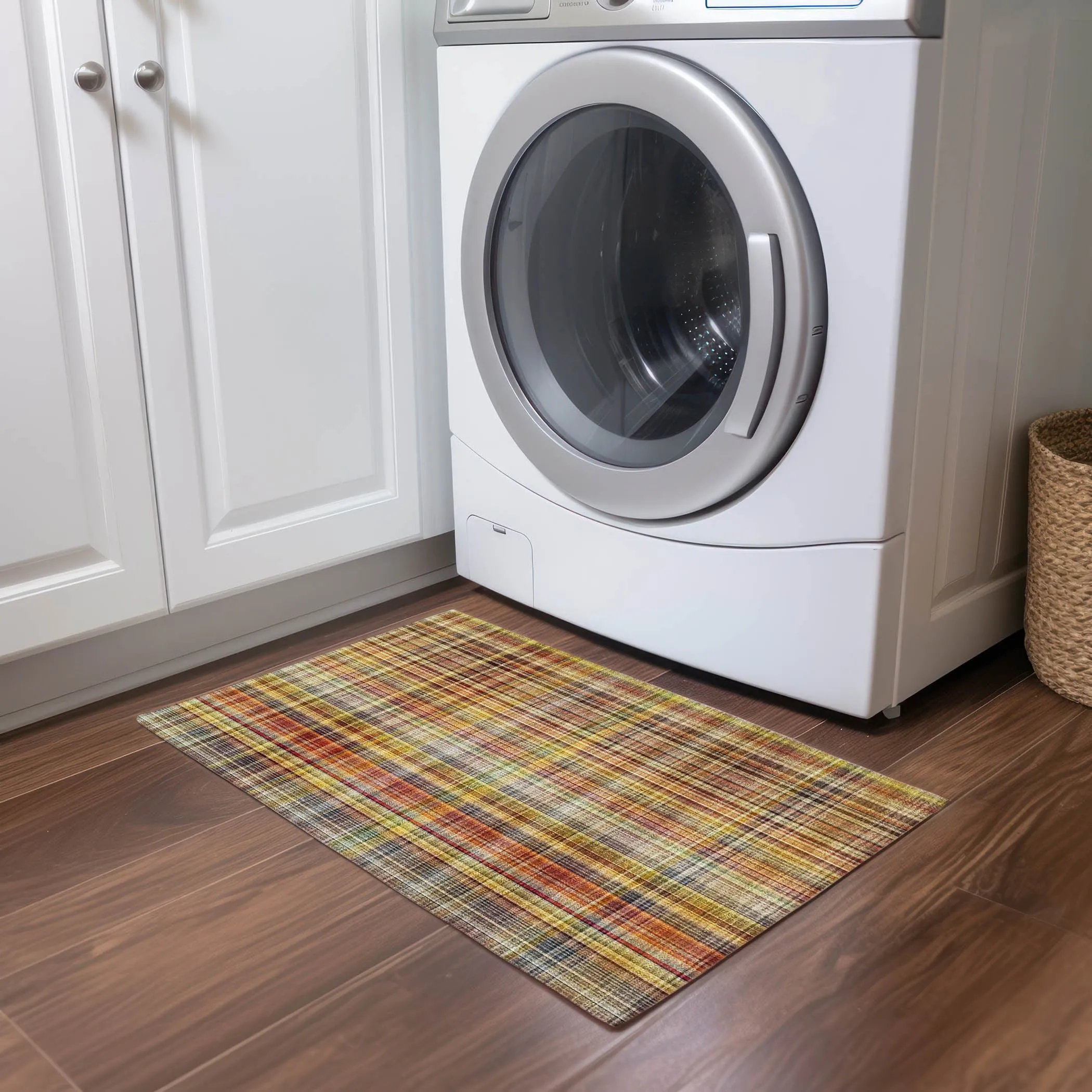 Machine Washable Indoor/ Outdoor Plaid Chantille Rug