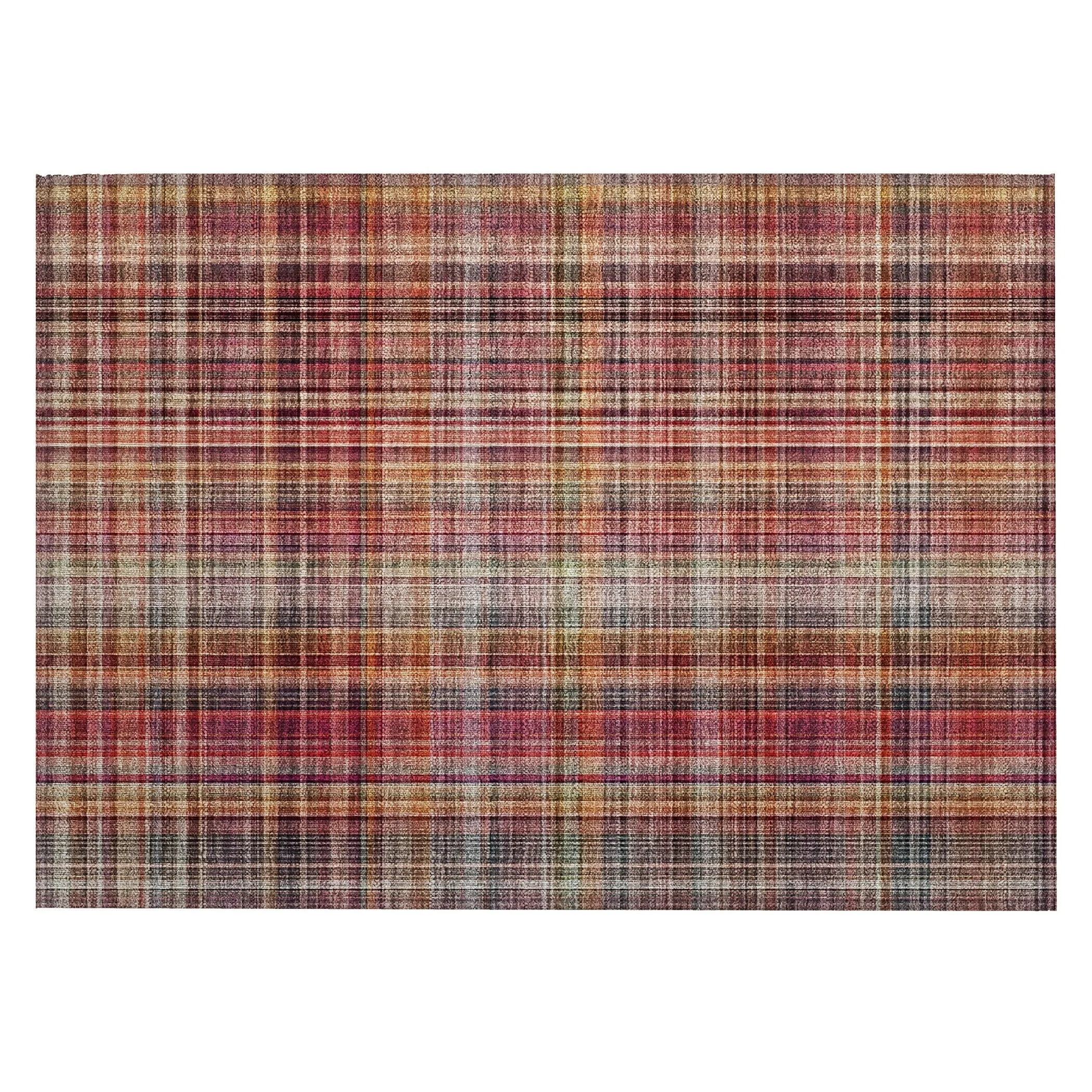 Machine Washable Indoor/ Outdoor Plaid Chantille Rug