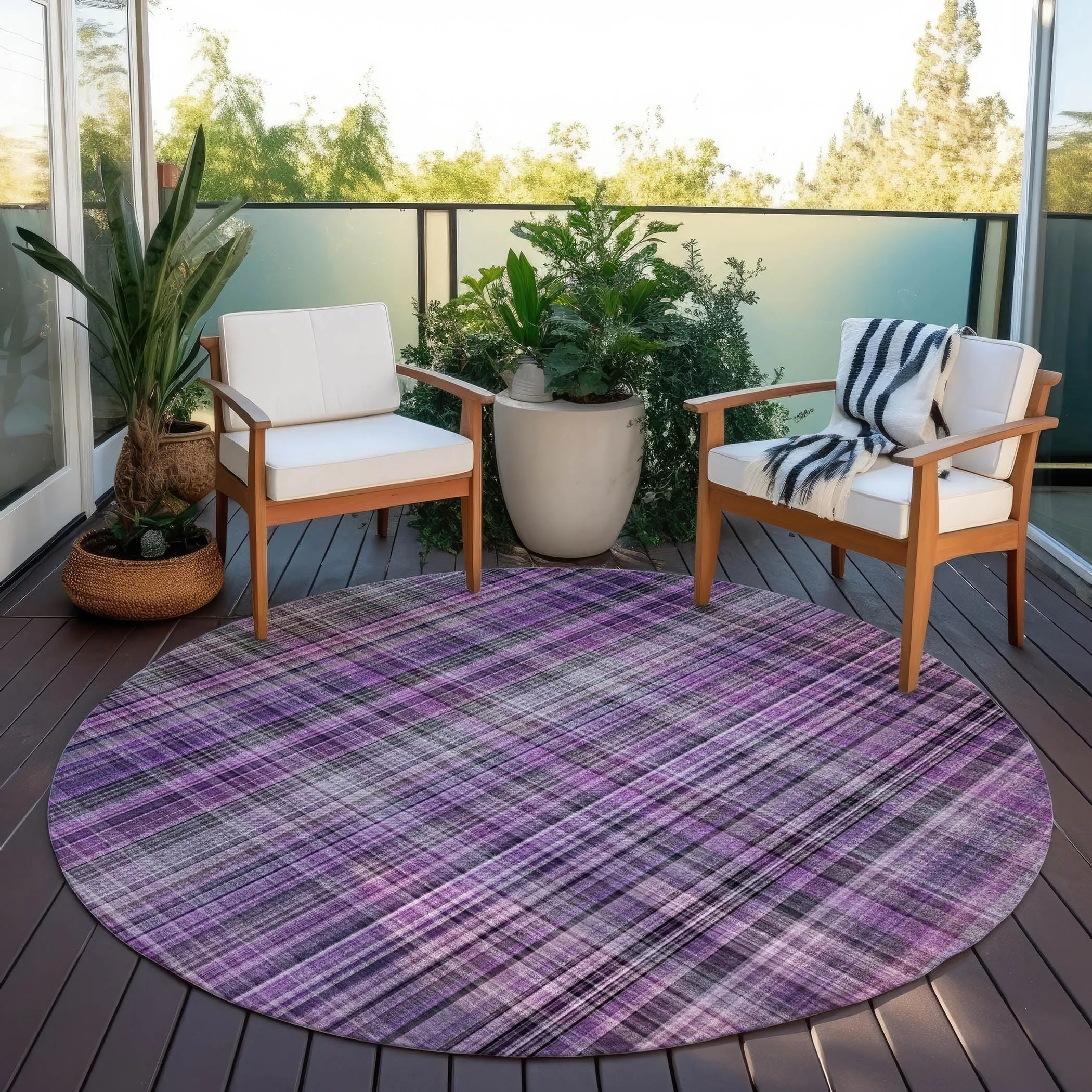 Machine Washable Indoor/ Outdoor Plaid Chantille Rug