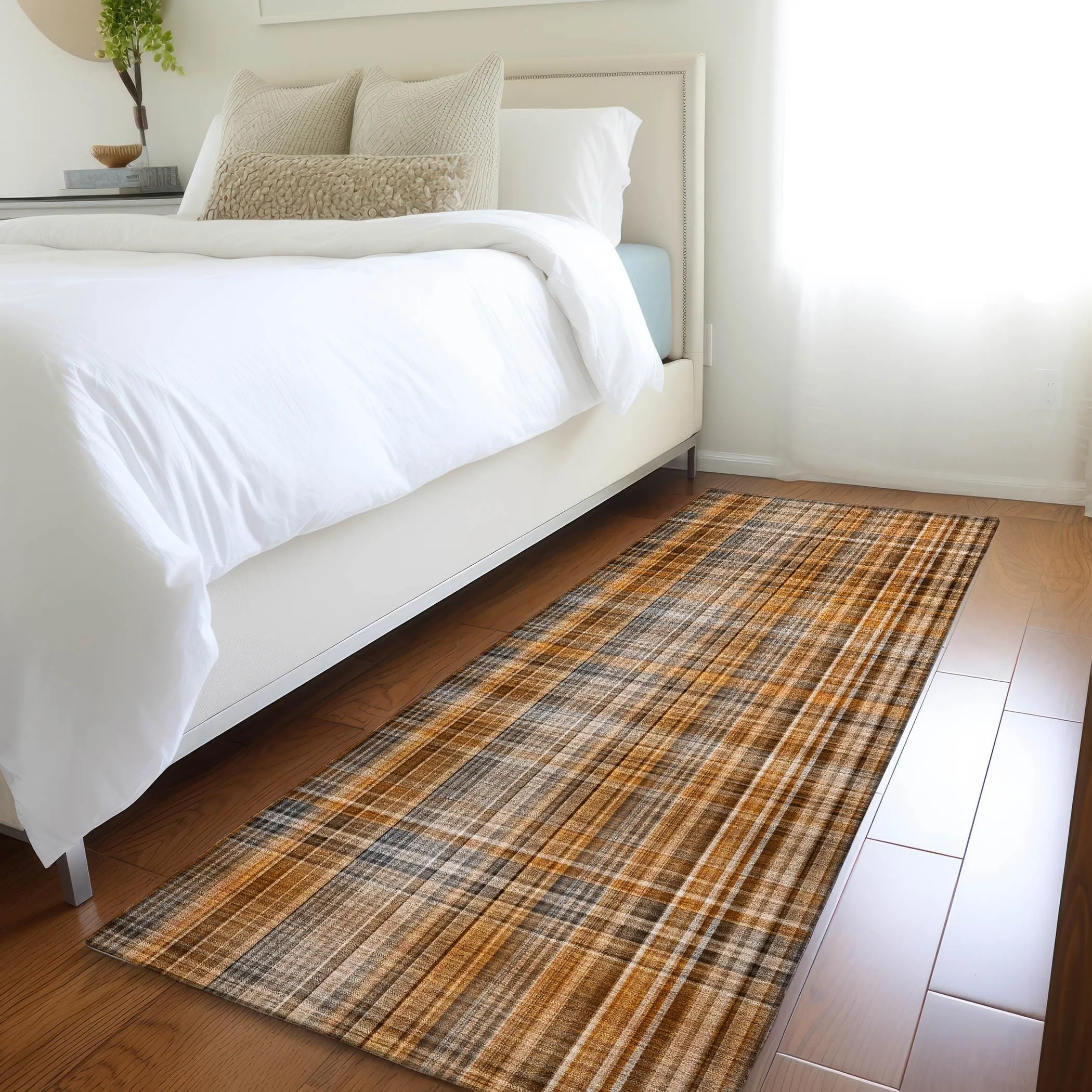 Machine Washable Indoor/ Outdoor Plaid Chantille Rug