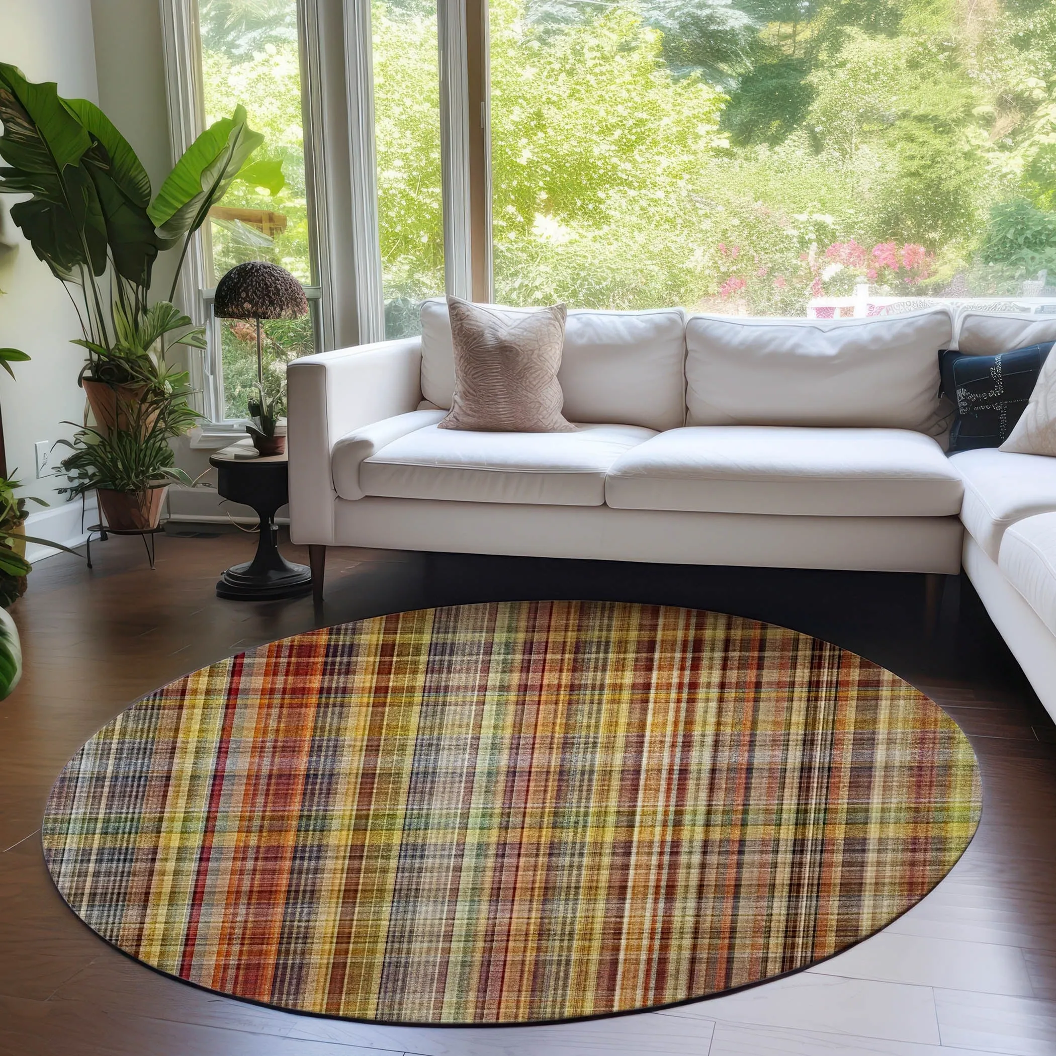 Machine Washable Indoor/ Outdoor Plaid Chantille Rug