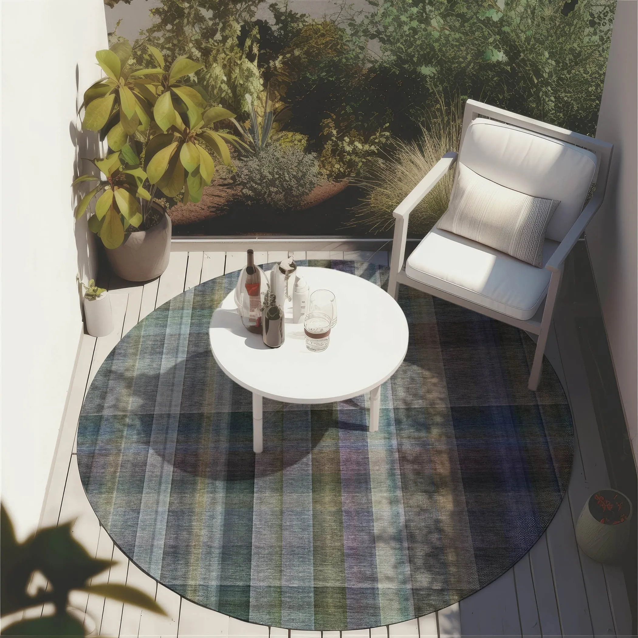 Machine Washable Indoor/ Outdoor Plaid Chantille Rug