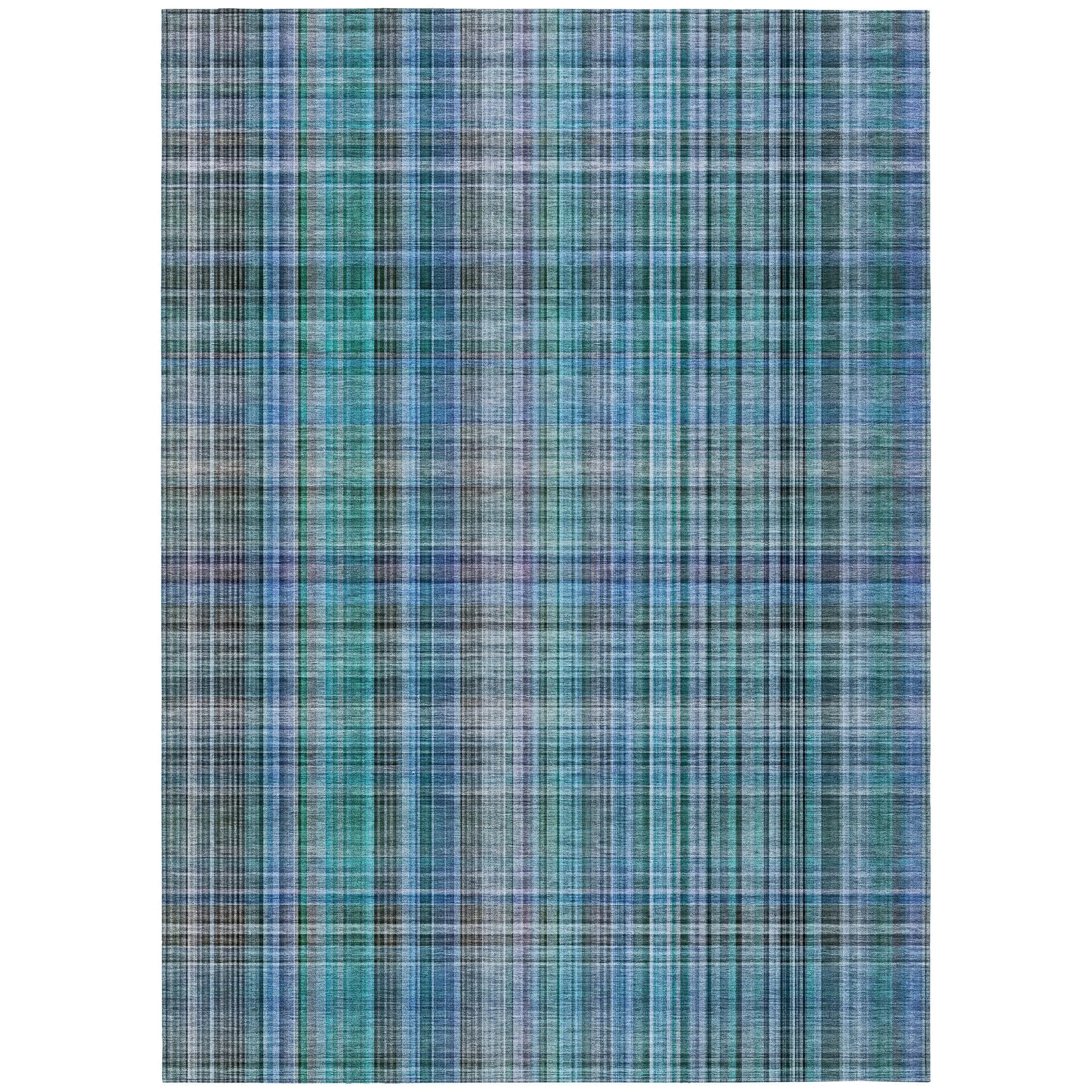Machine Washable Indoor/ Outdoor Plaid Chantille Rug