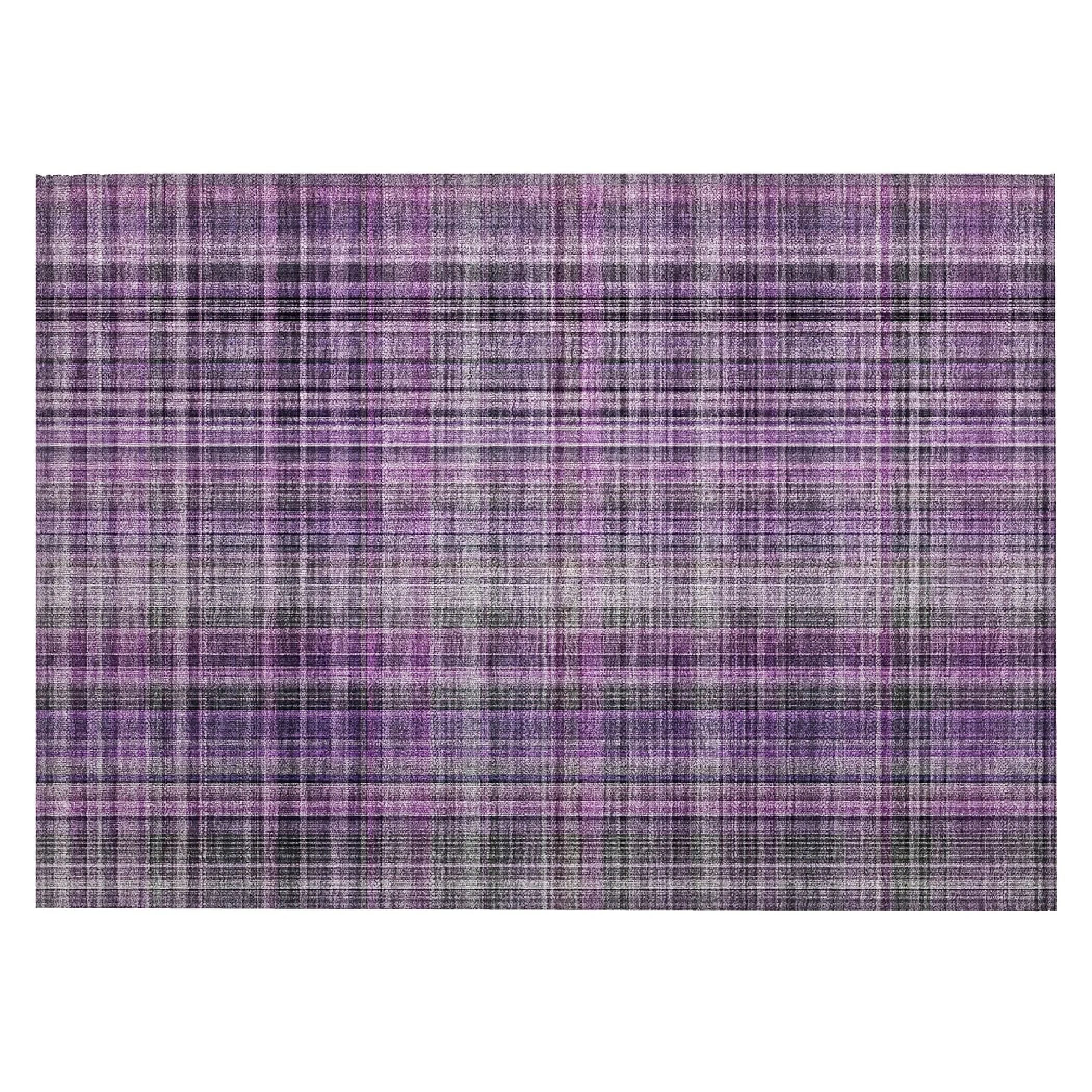 Machine Washable Indoor/ Outdoor Plaid Chantille Rug