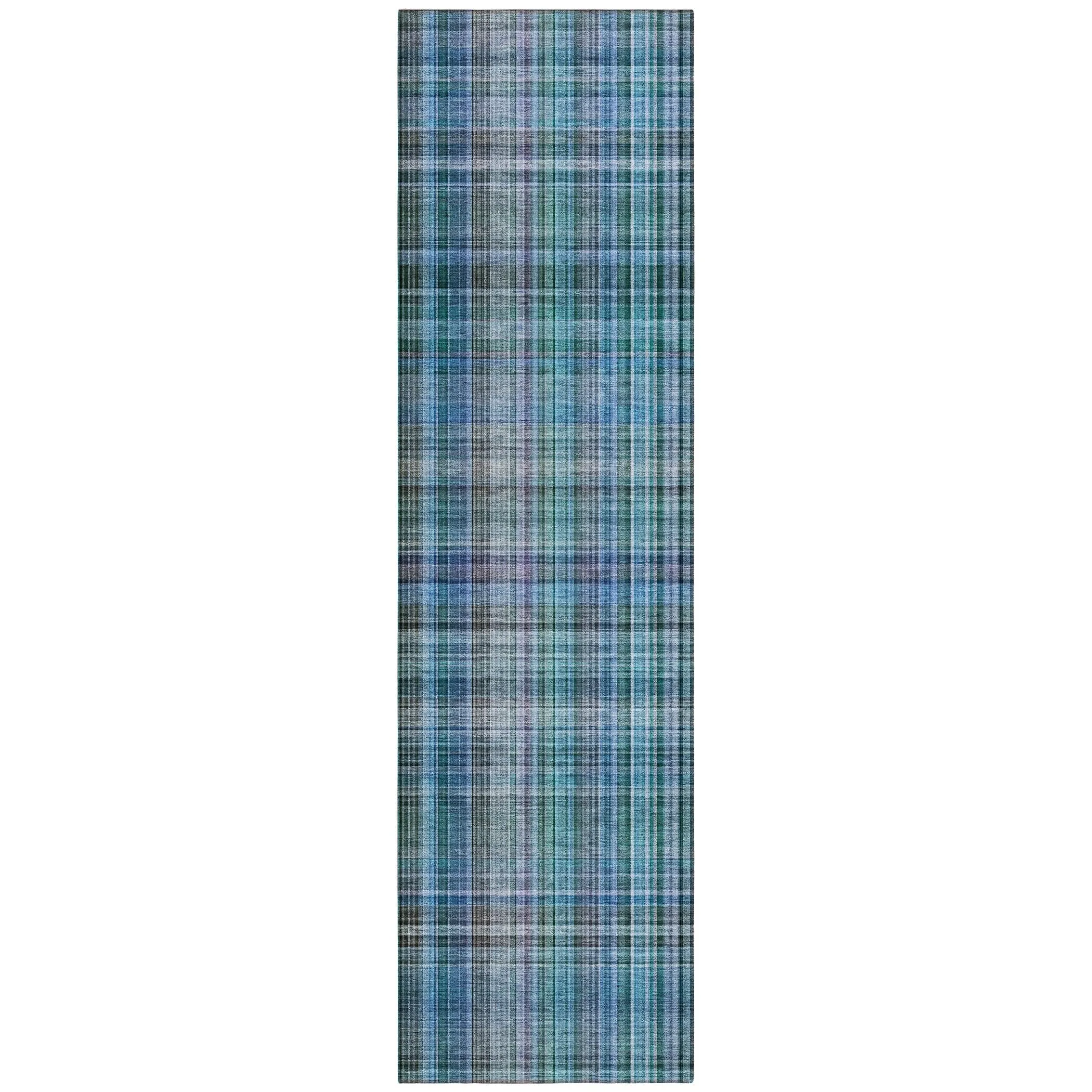 Machine Washable Indoor/ Outdoor Plaid Chantille Rug