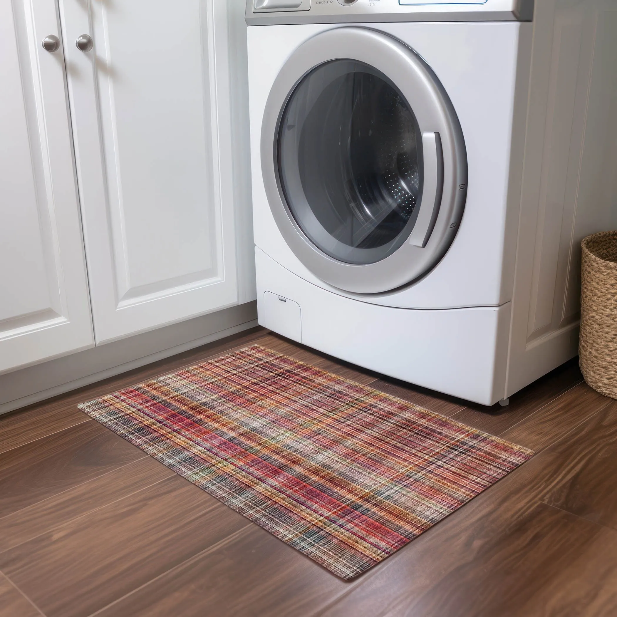 Machine Washable Indoor/ Outdoor Plaid Chantille Rug