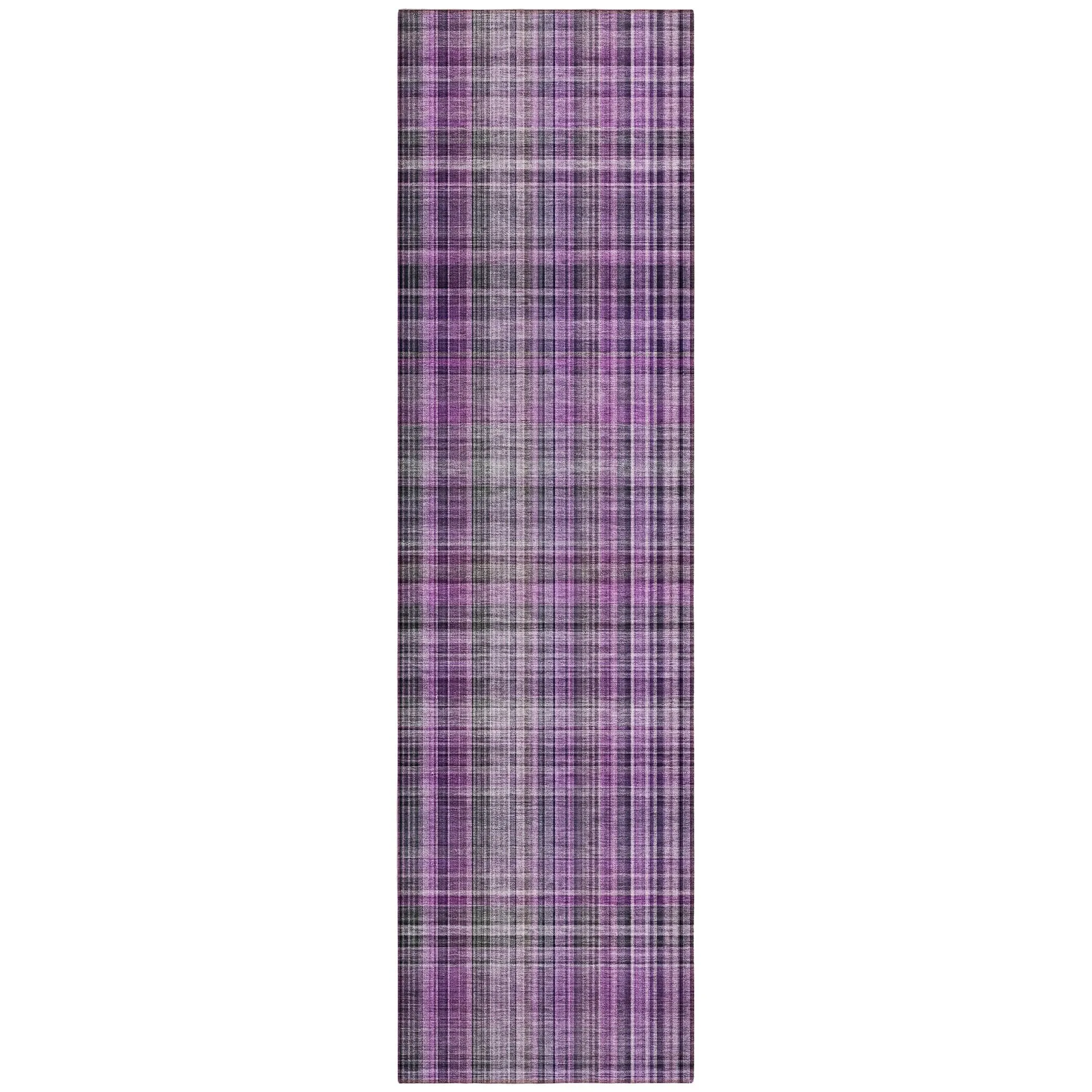 Machine Washable Indoor/ Outdoor Plaid Chantille Rug