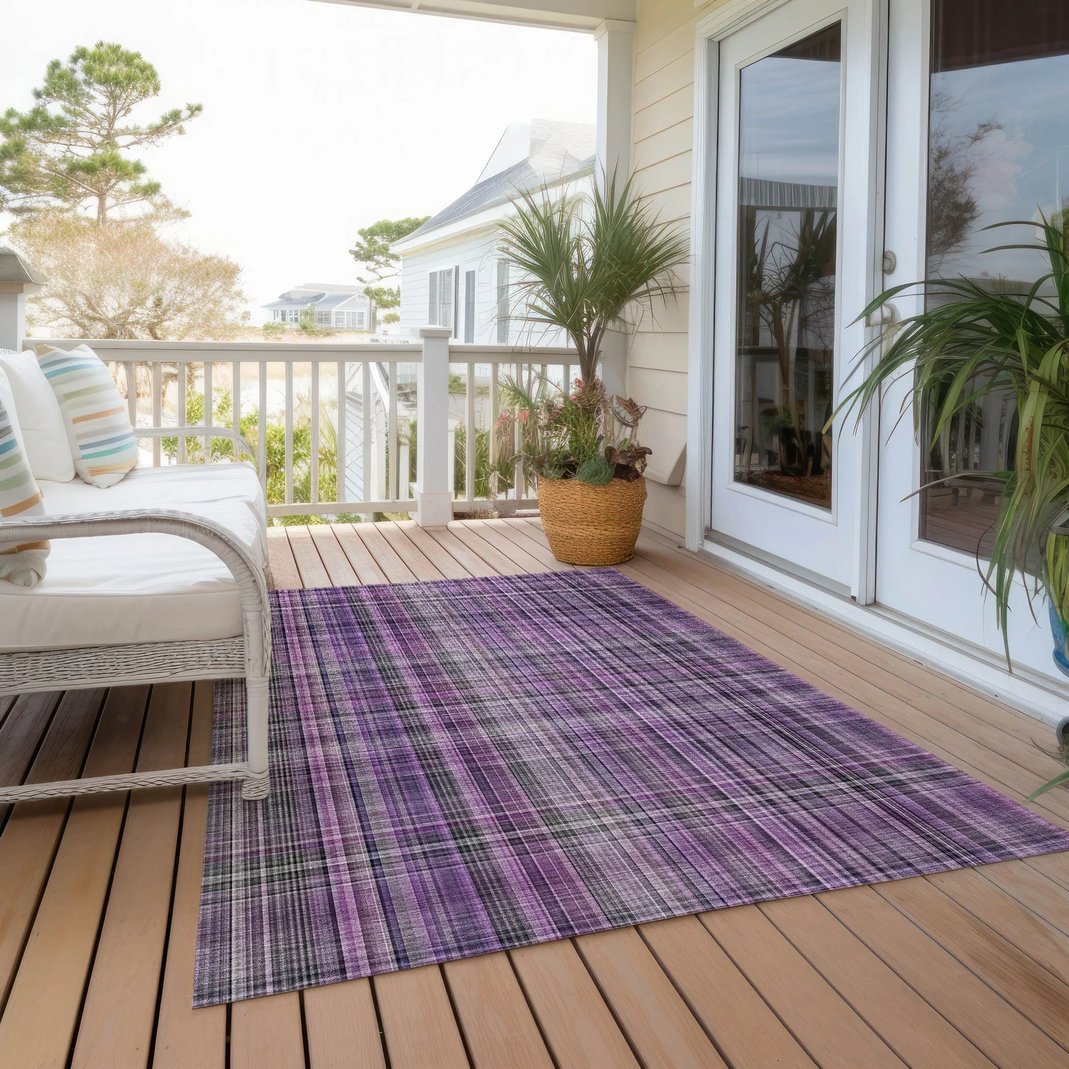 Machine Washable Indoor/ Outdoor Plaid Chantille Rug