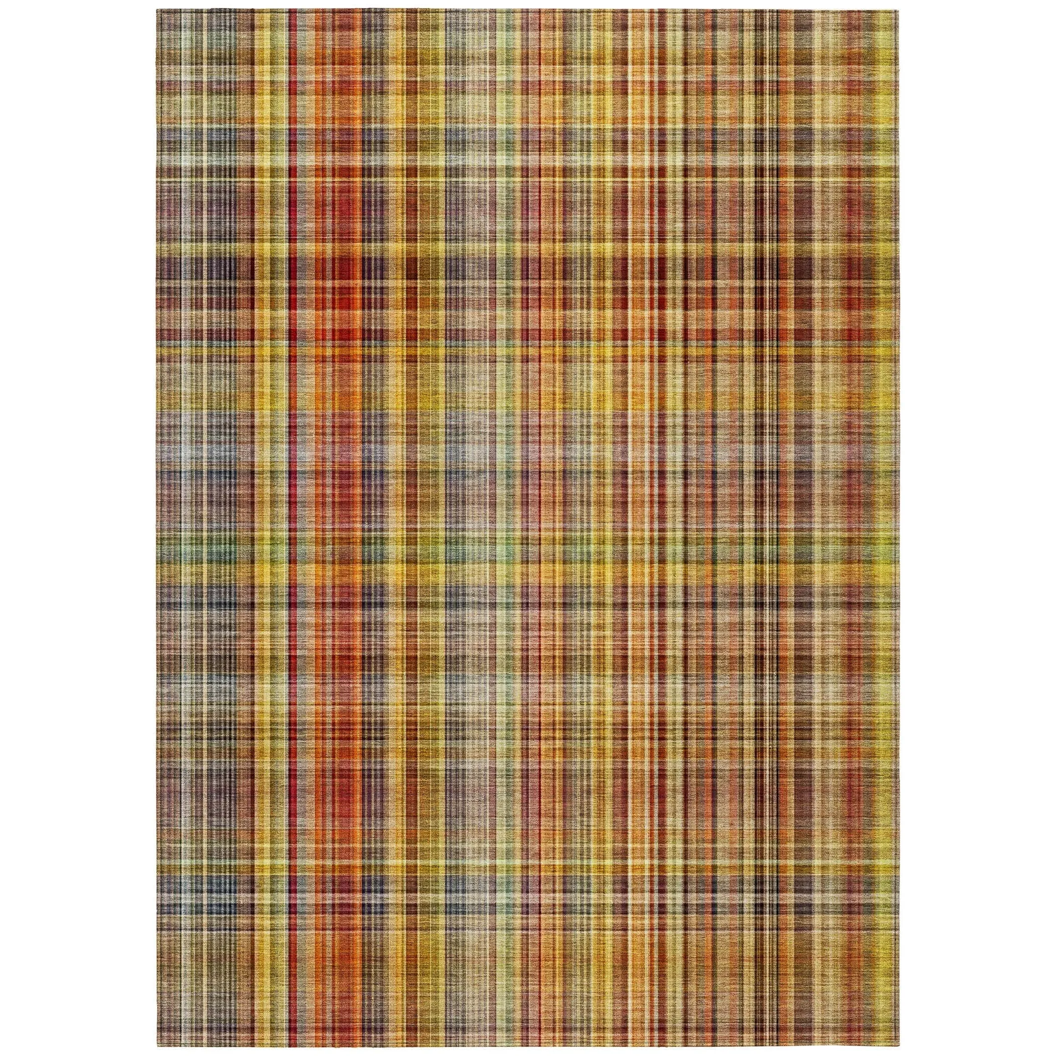 Machine Washable Indoor/ Outdoor Plaid Chantille Rug