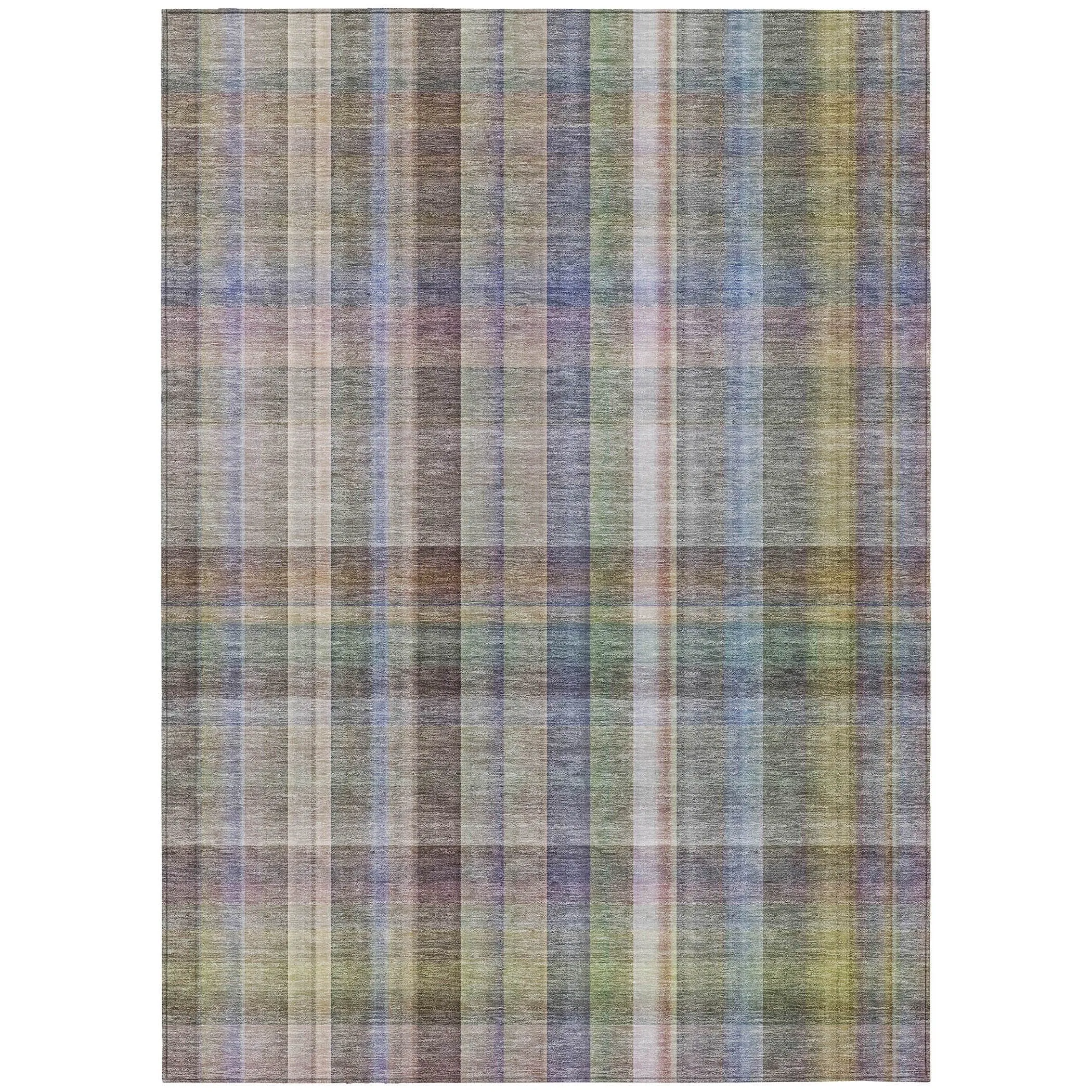 Machine Washable Indoor/ Outdoor Plaid Chantille Rug
