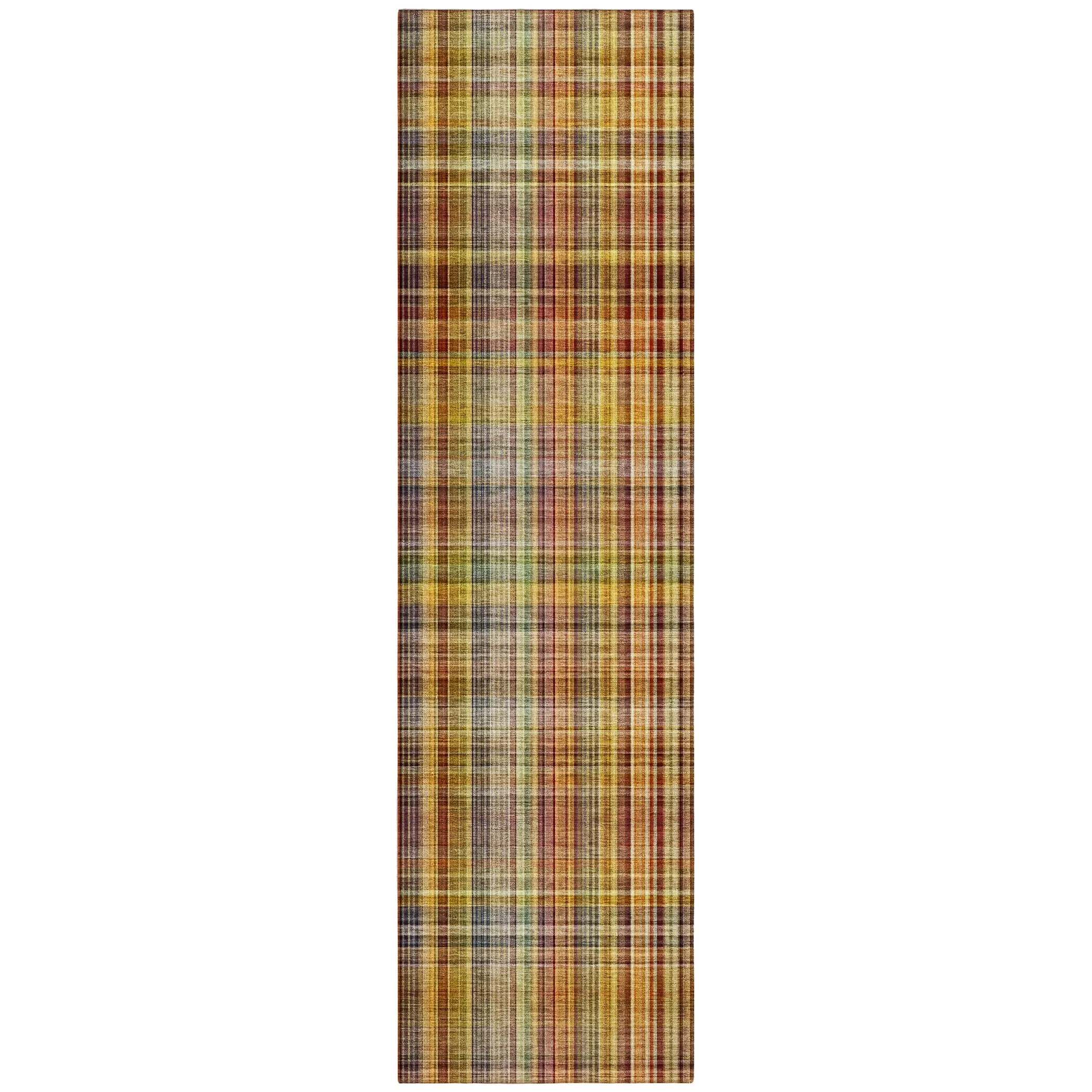 Machine Washable Indoor/ Outdoor Plaid Chantille Rug