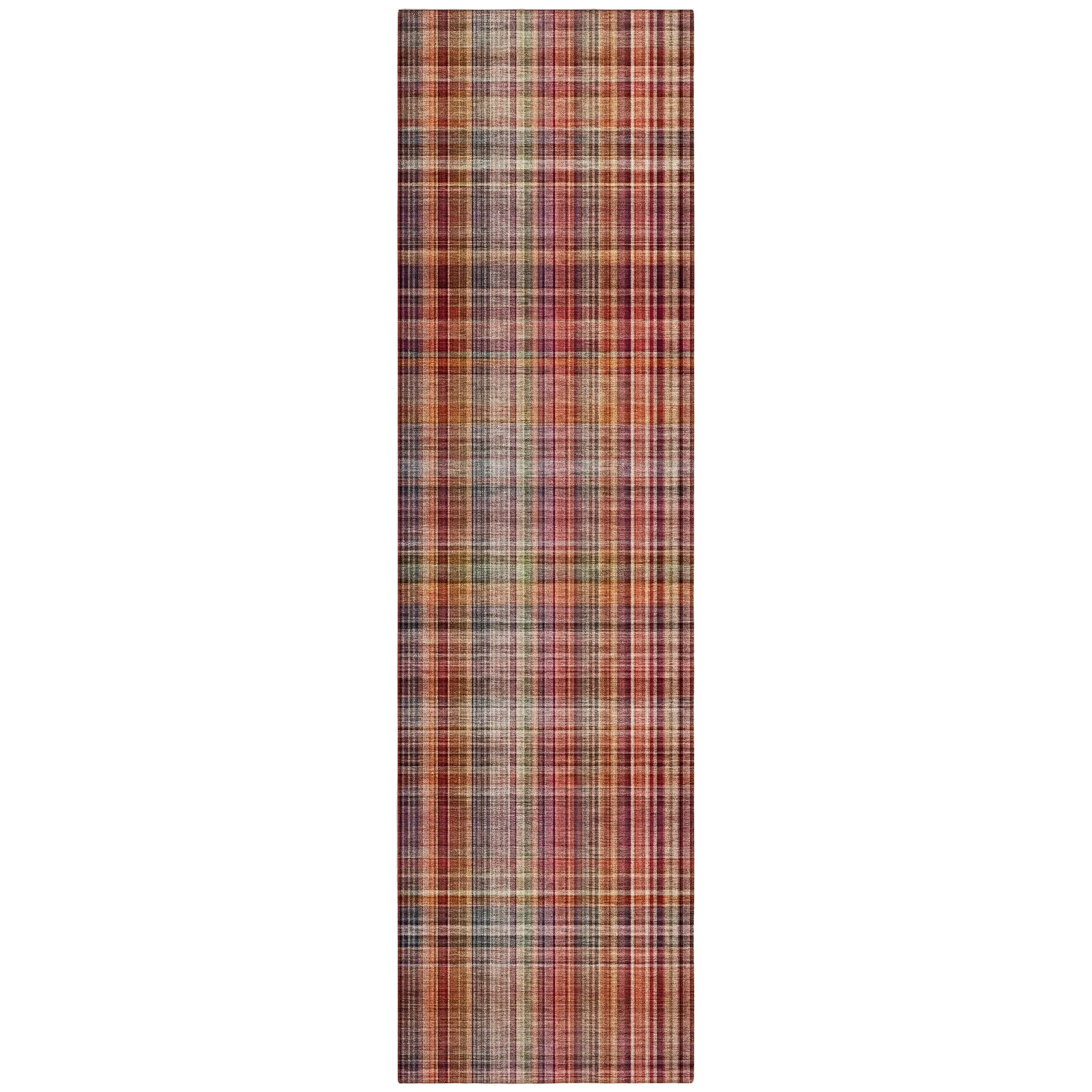 Machine Washable Indoor/ Outdoor Plaid Chantille Rug