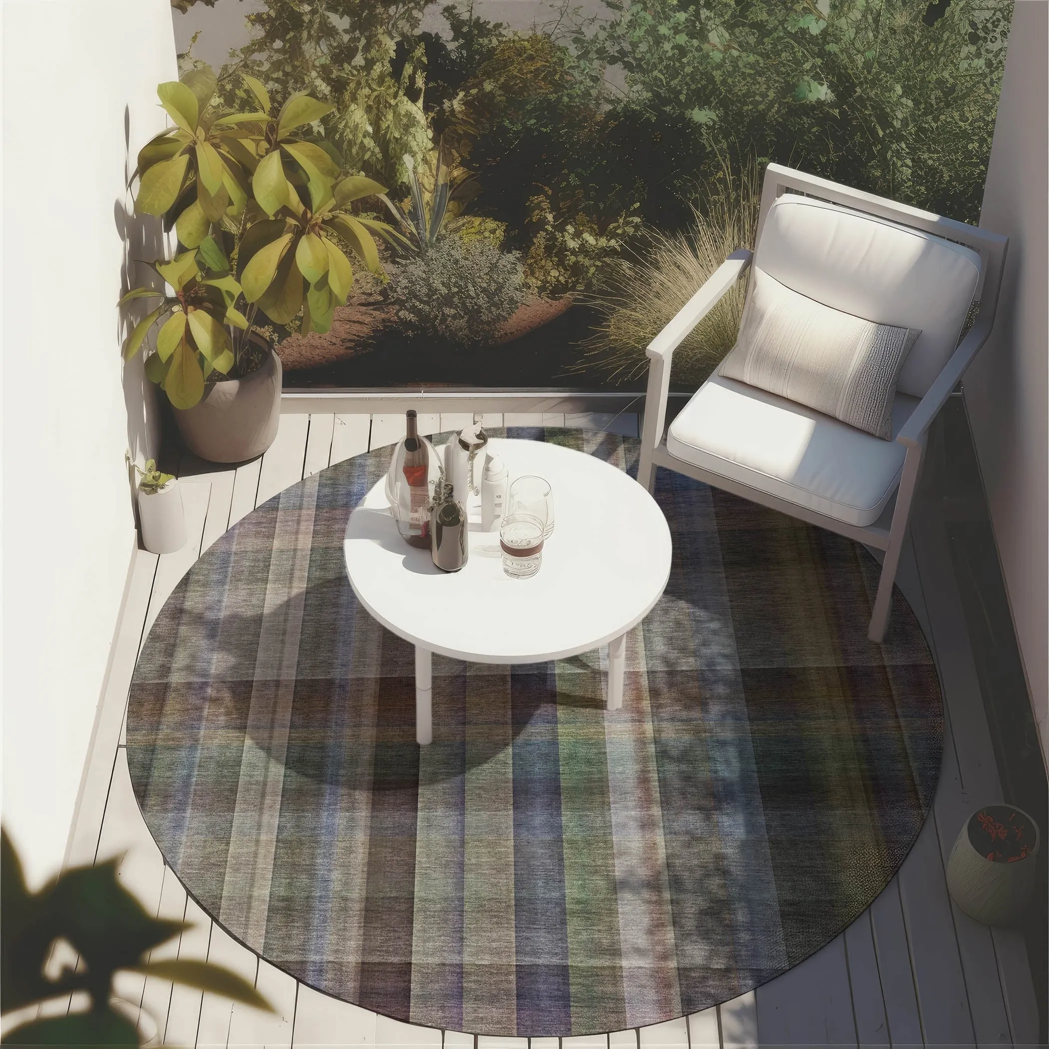 Machine Washable Indoor/ Outdoor Plaid Chantille Rug