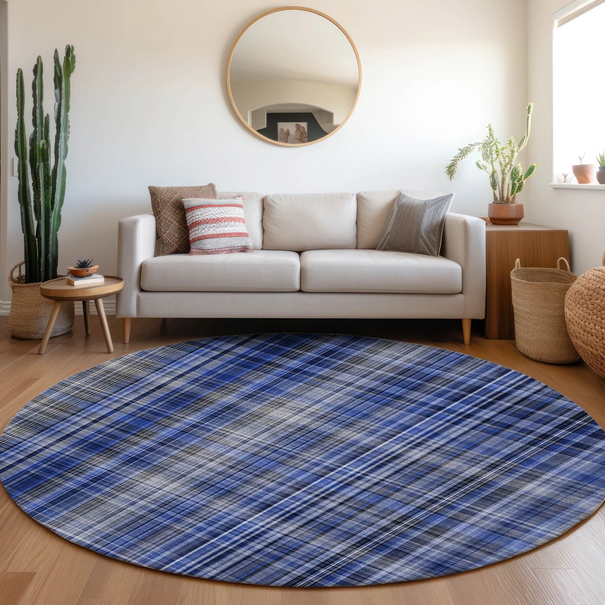 Machine Washable Indoor/ Outdoor Plaid Chantille Rug