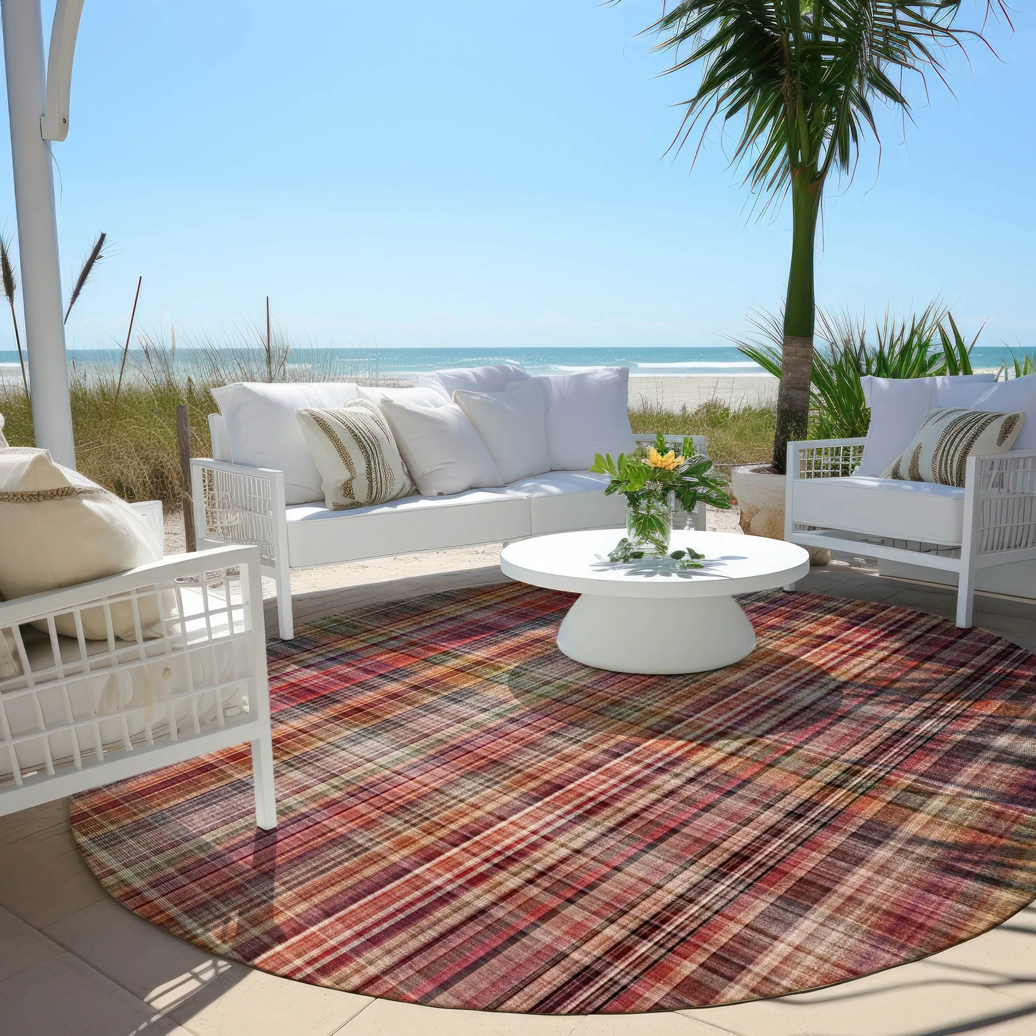 Machine Washable Indoor/ Outdoor Plaid Chantille Rug