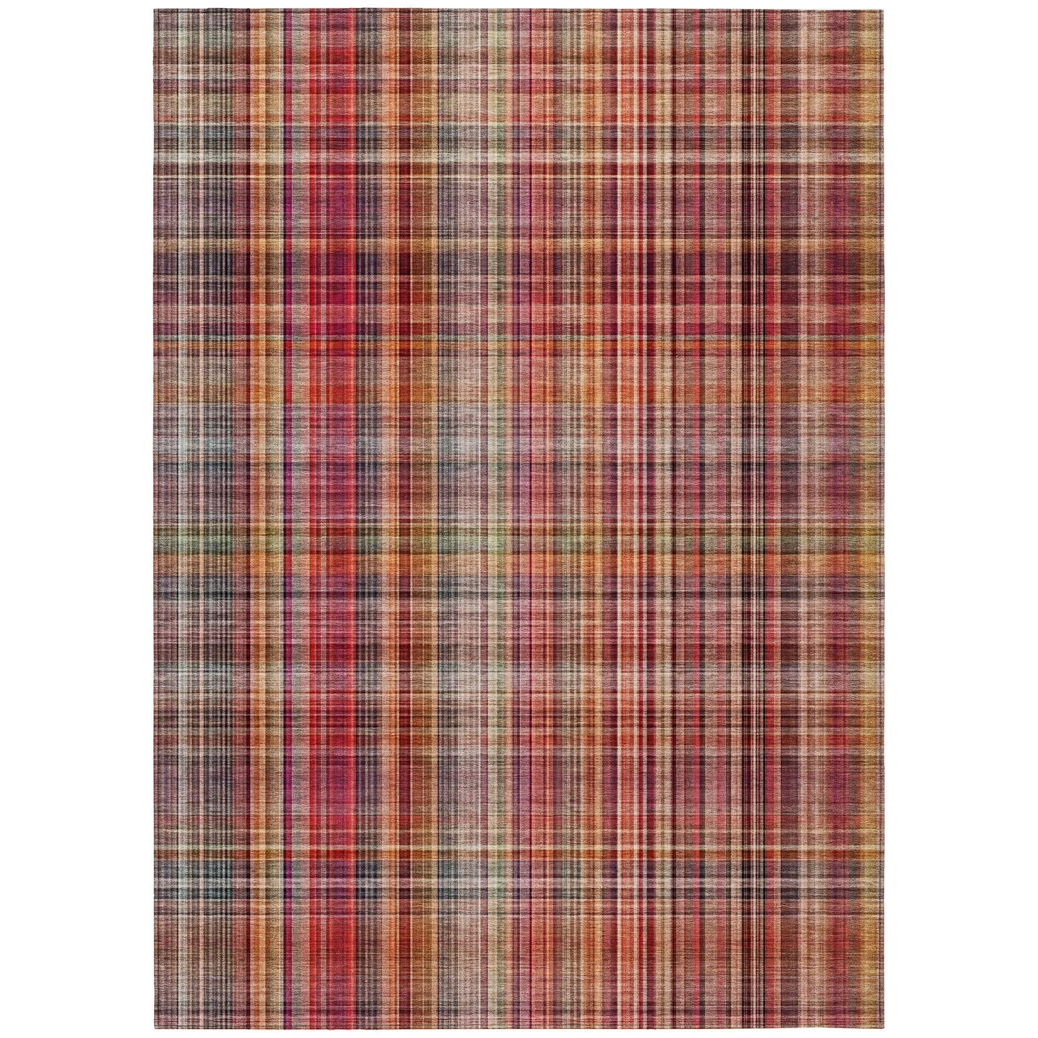 Machine Washable Indoor/ Outdoor Plaid Chantille Rug