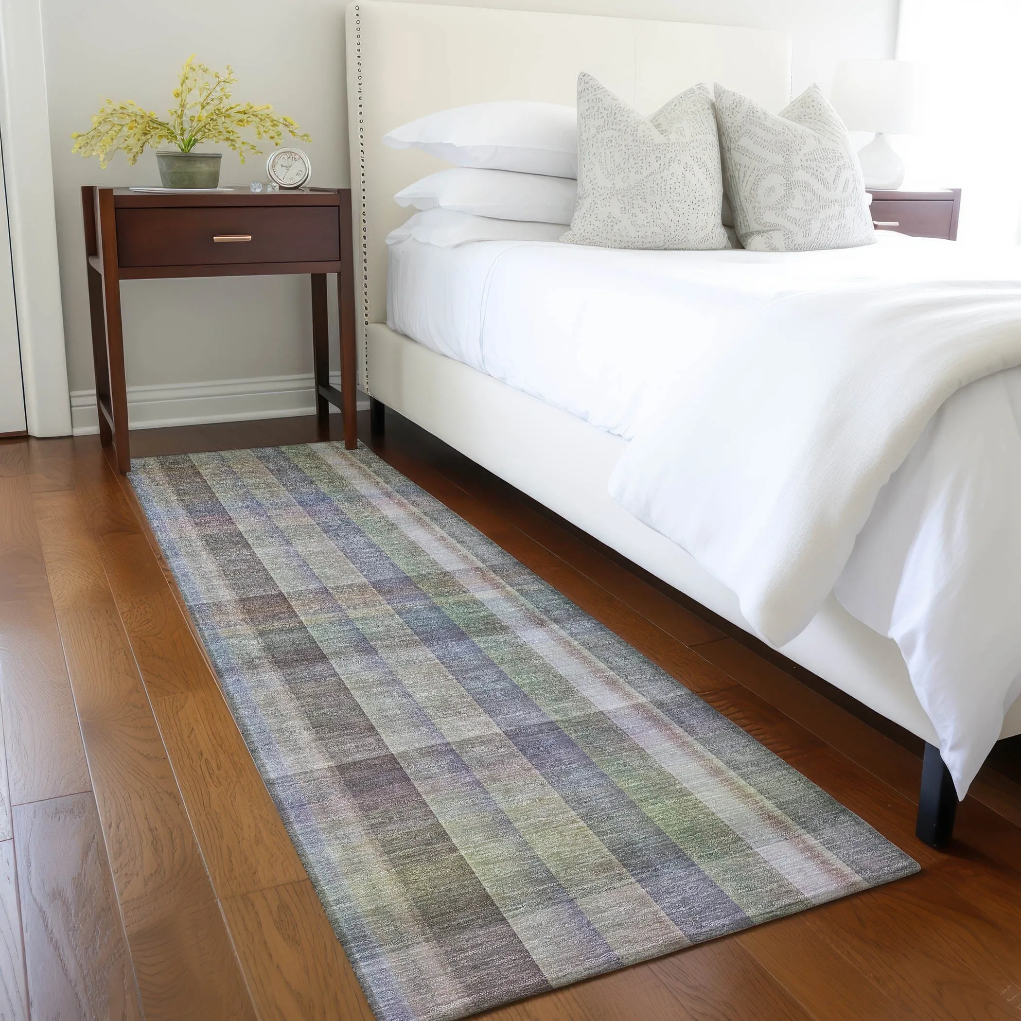 Machine Washable Indoor/ Outdoor Plaid Chantille Rug