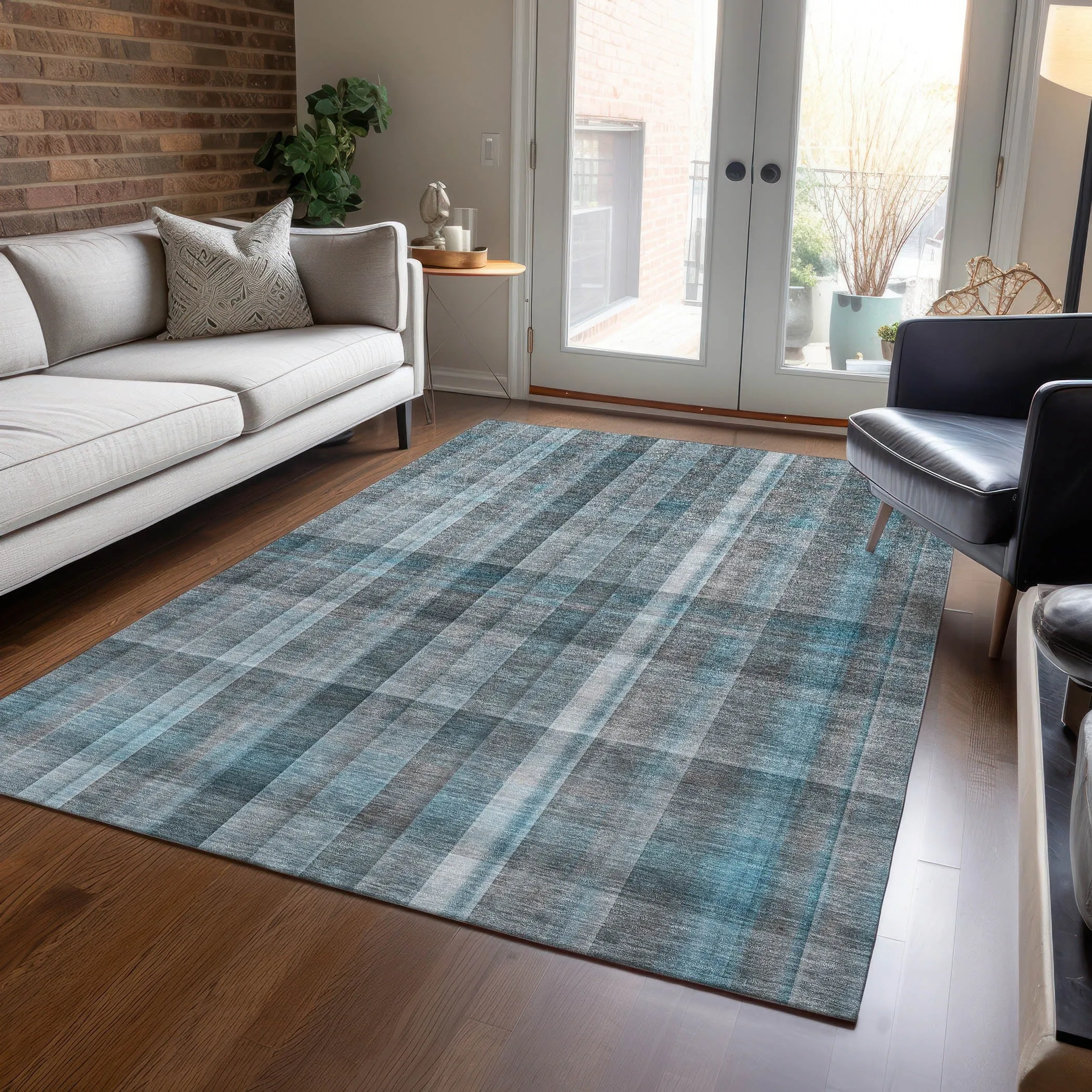 Machine Washable Indoor/ Outdoor Plaid Chantille Rug