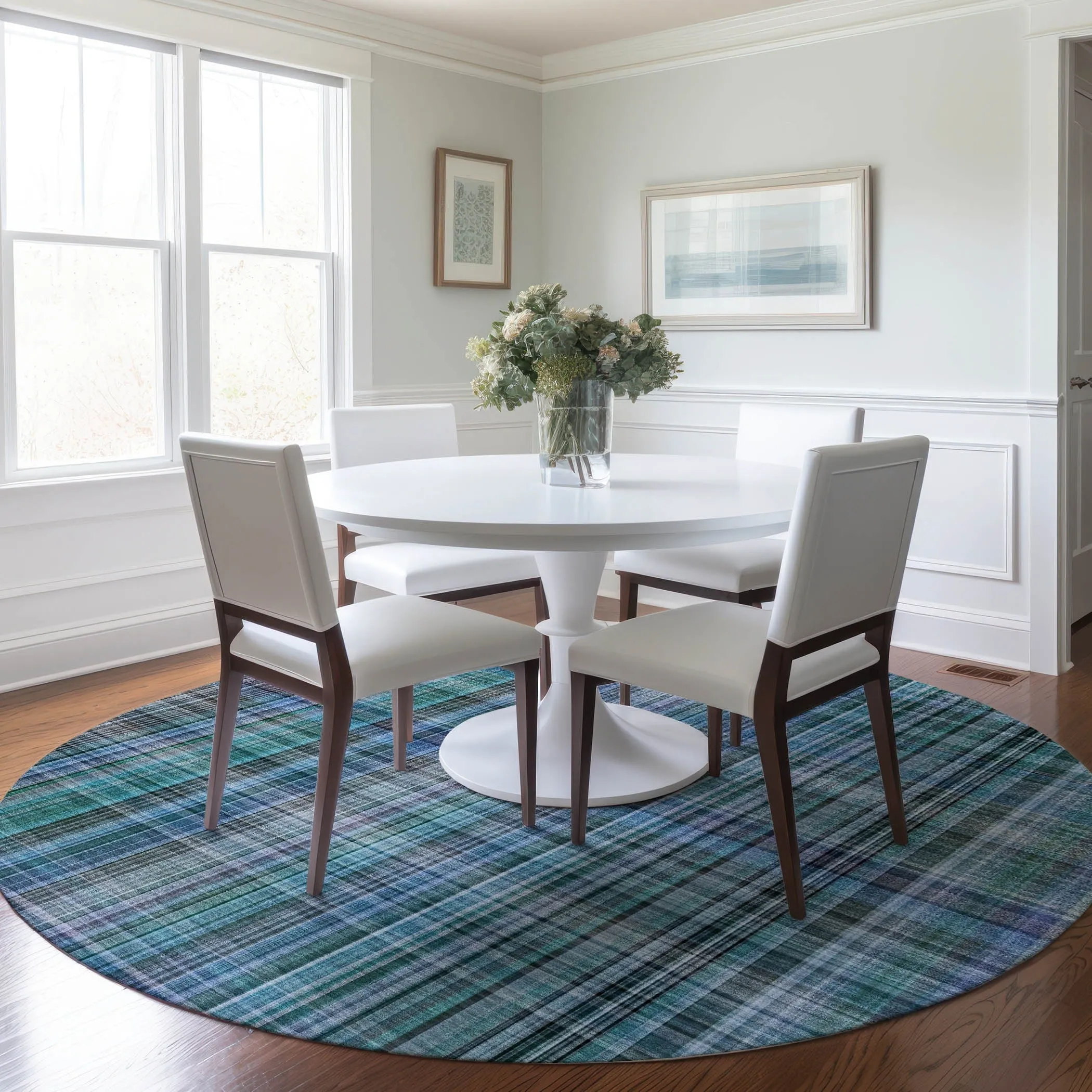 Machine Washable Indoor/ Outdoor Plaid Chantille Rug