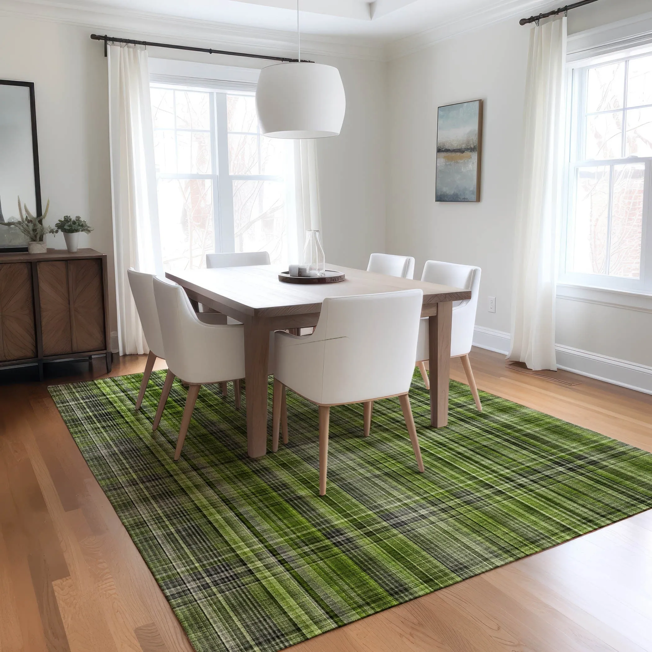 Machine Washable Indoor/ Outdoor Plaid Chantille Rug
