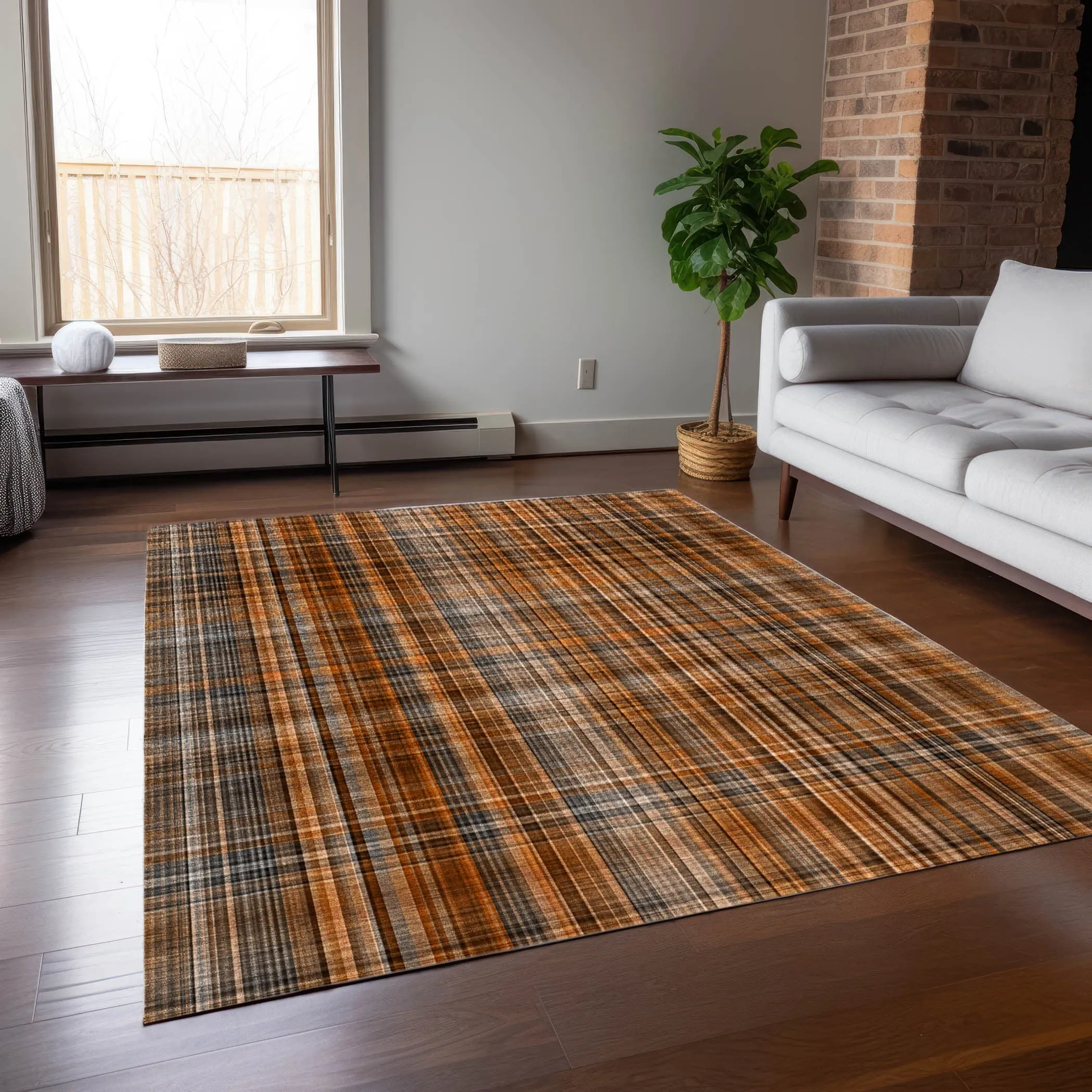 Machine Washable Indoor/ Outdoor Plaid Chantille Rug
