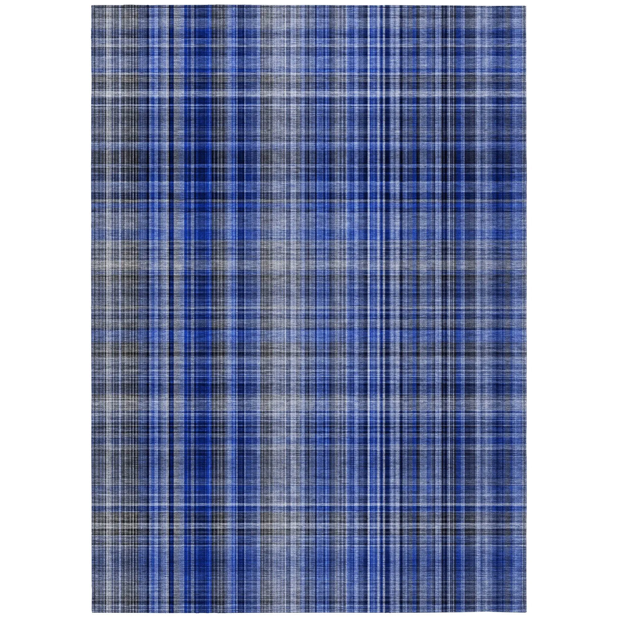 Machine Washable Indoor/ Outdoor Plaid Chantille Rug