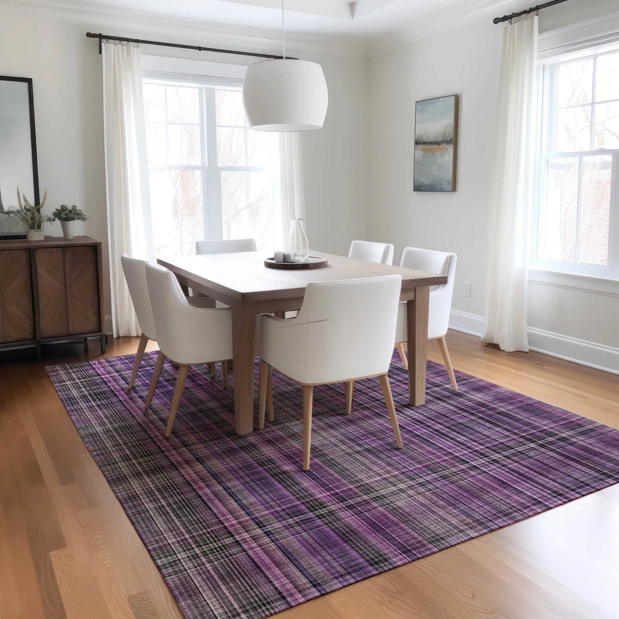 Machine Washable Indoor/ Outdoor Plaid Chantille Rug