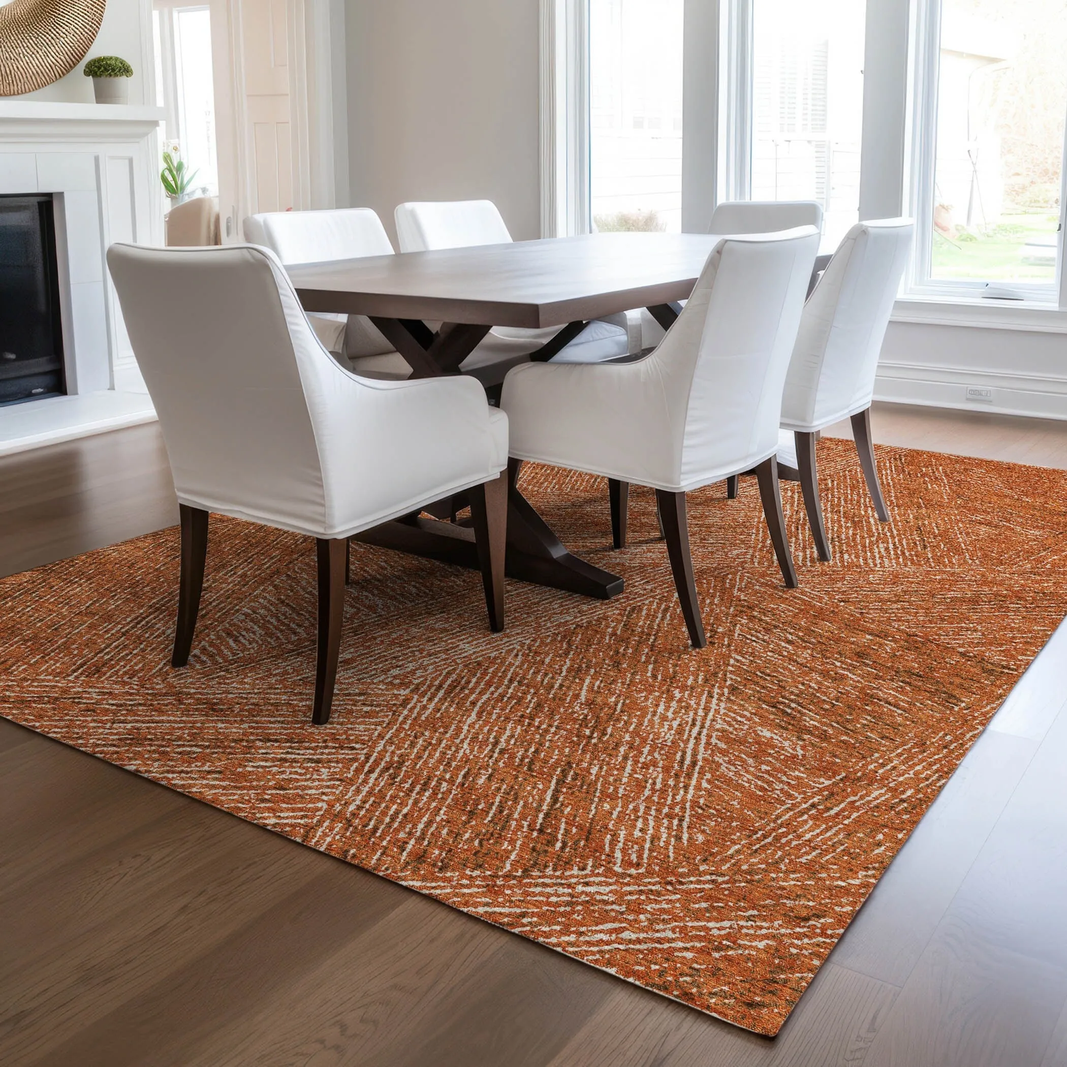 Machine Washable Indoor/ Outdoor Solid Geo Chantille Rug
