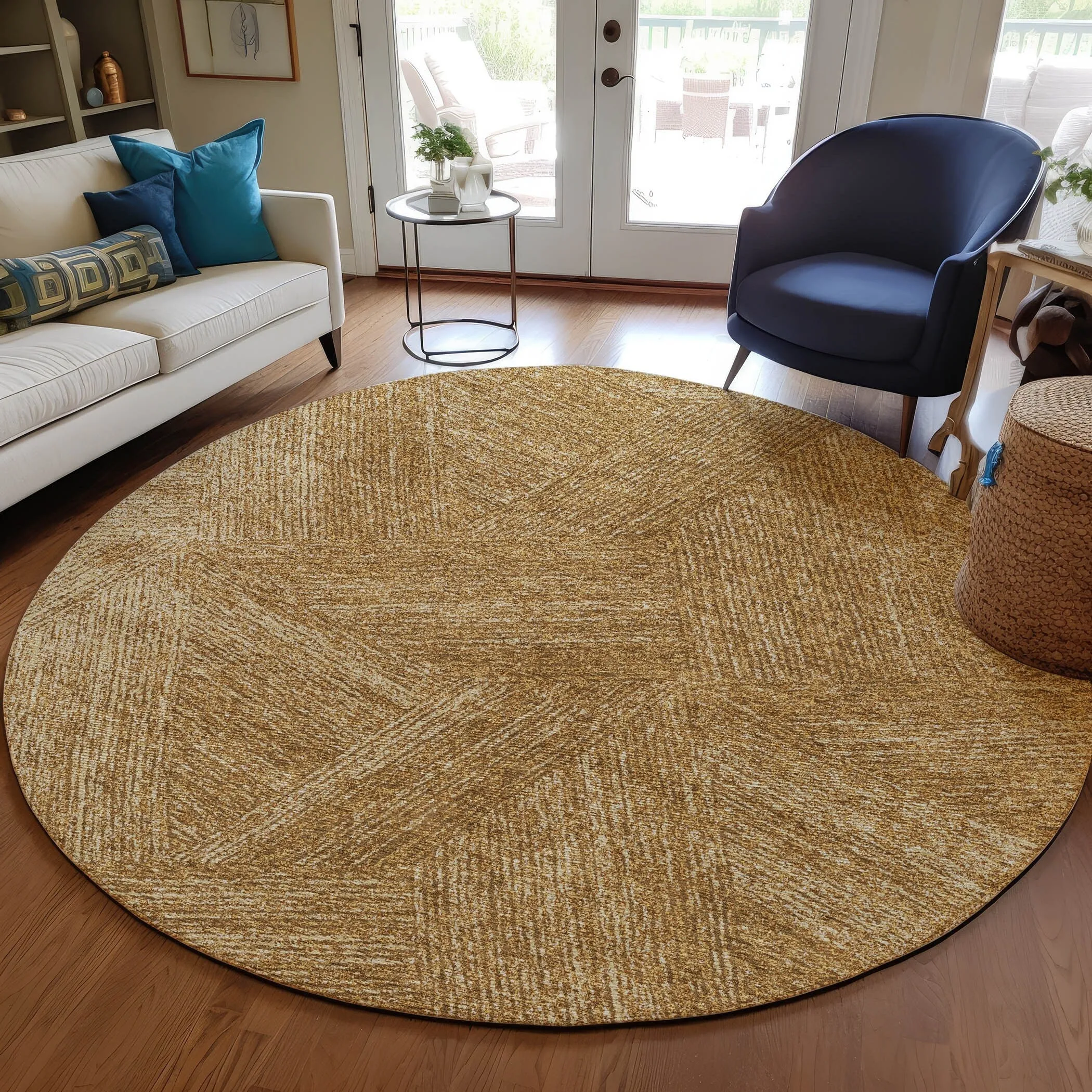 Machine Washable Indoor/ Outdoor Solid Geo Chantille Rug