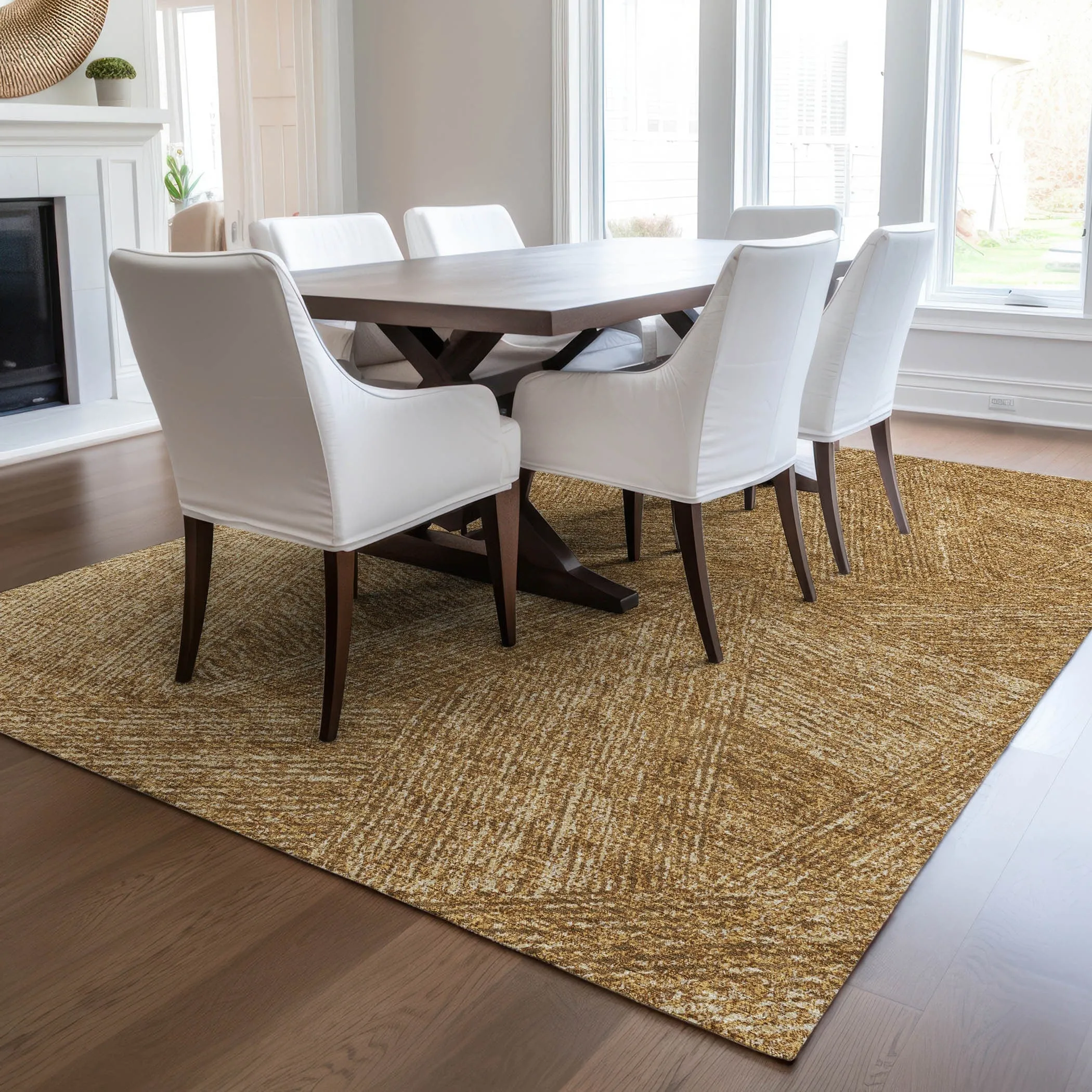 Machine Washable Indoor/ Outdoor Solid Geo Chantille Rug
