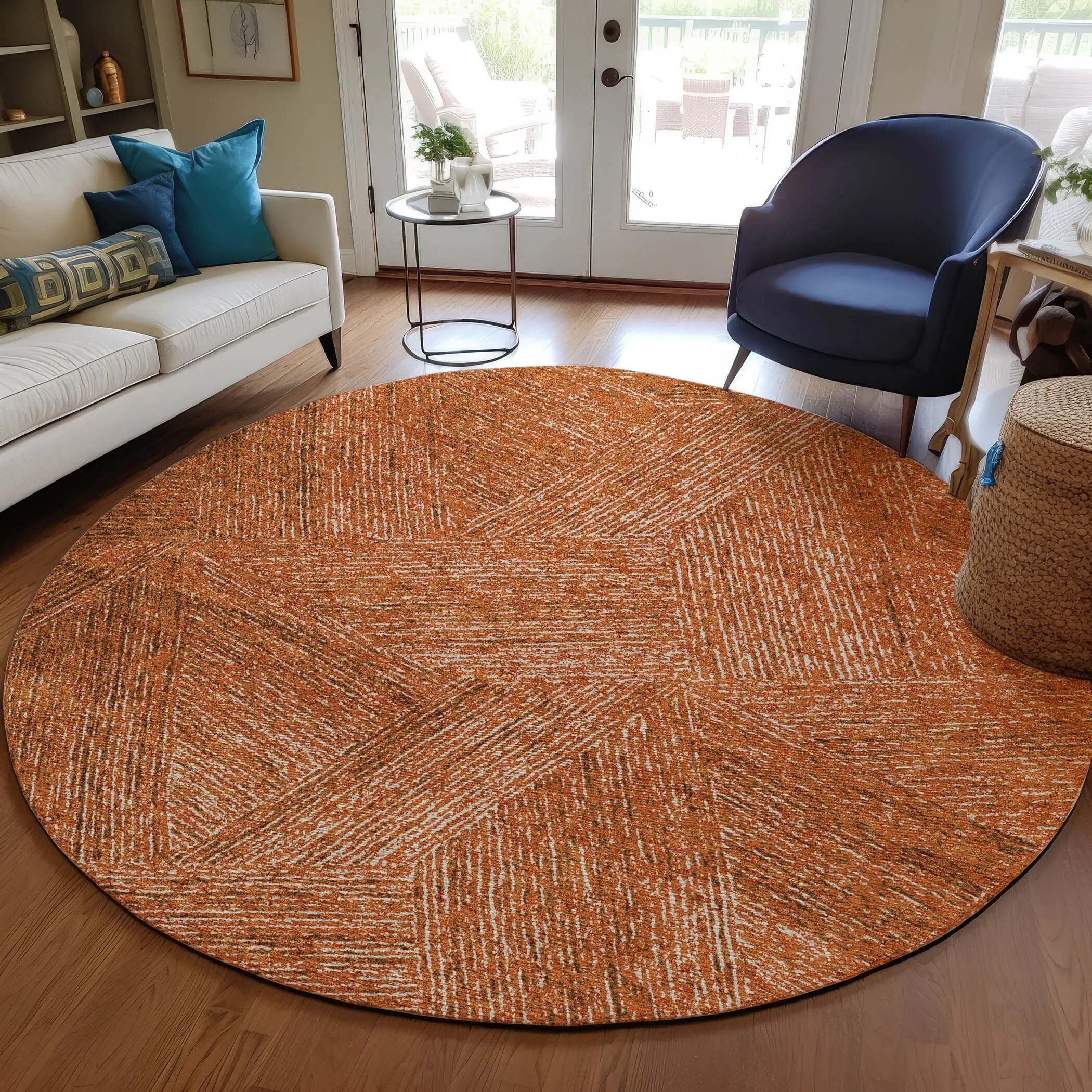 Machine Washable Indoor/ Outdoor Solid Geo Chantille Rug
