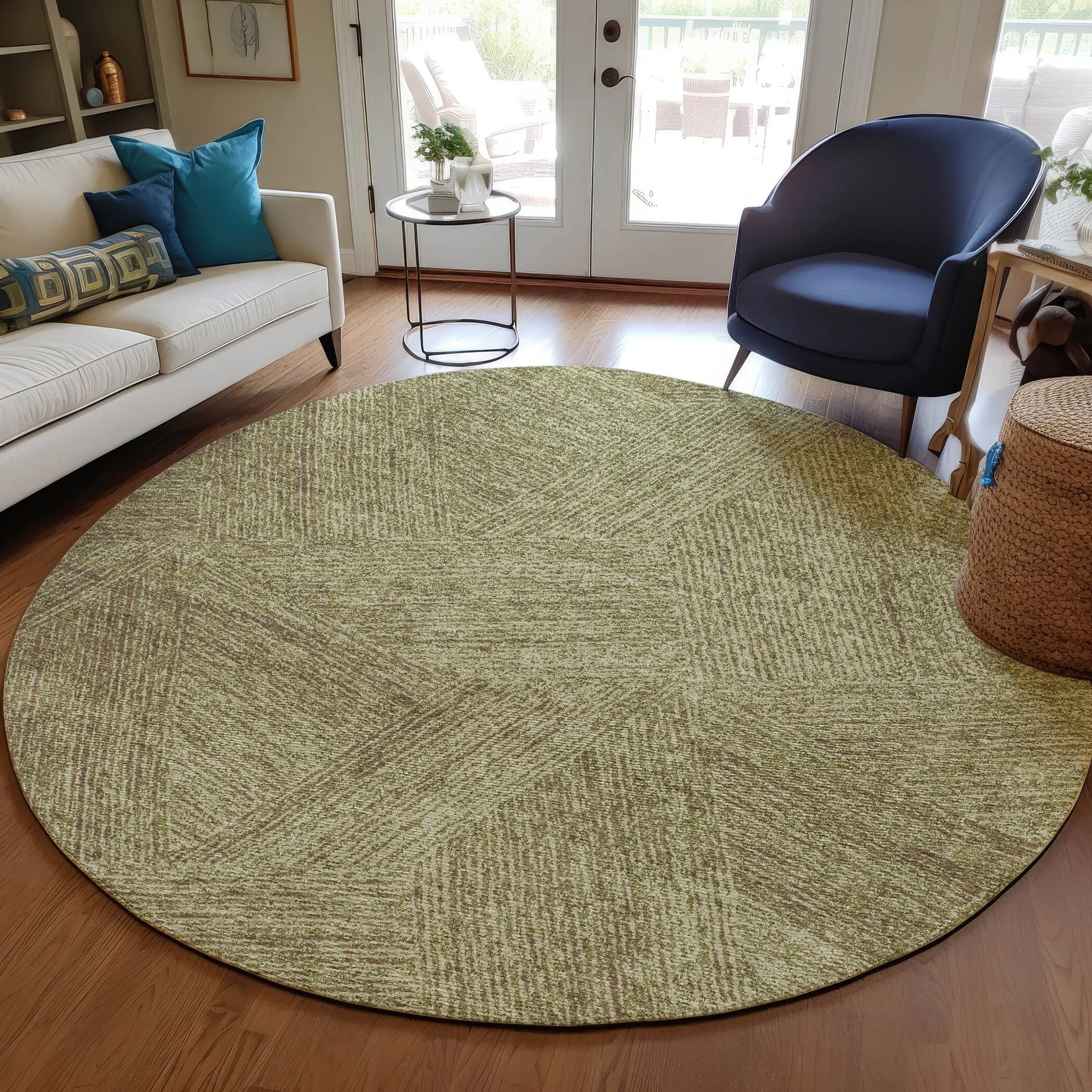 Machine Washable Indoor/ Outdoor Solid Geo Chantille Rug