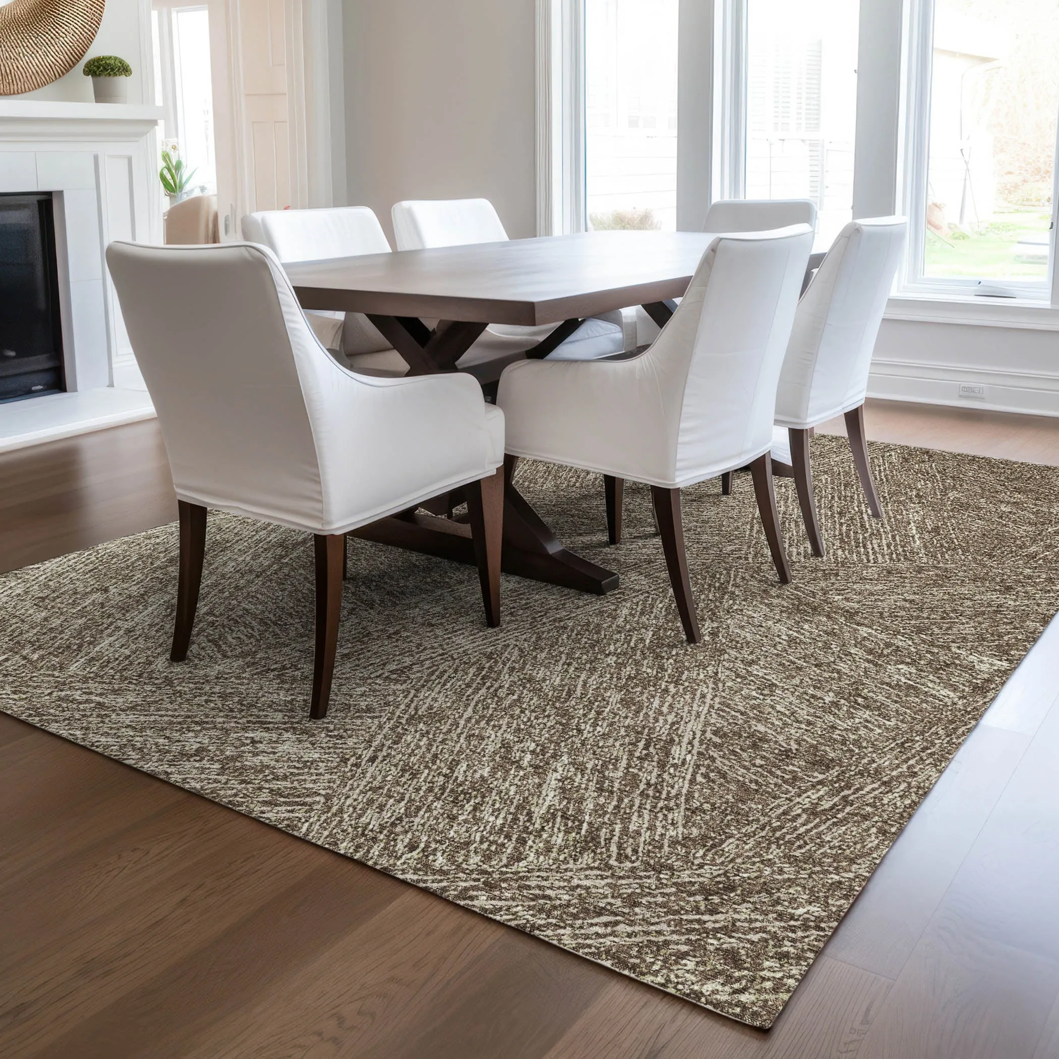 Machine Washable Indoor/ Outdoor Solid Geo Chantille Rug