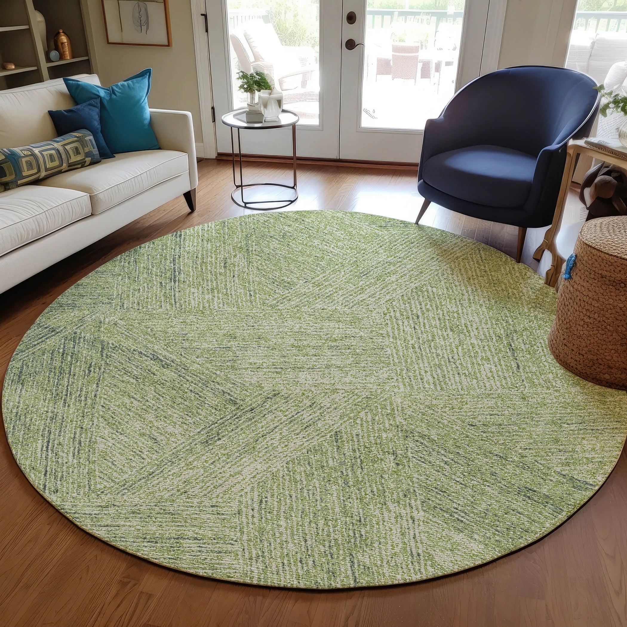 Machine Washable Indoor/ Outdoor Solid Geo Chantille Rug