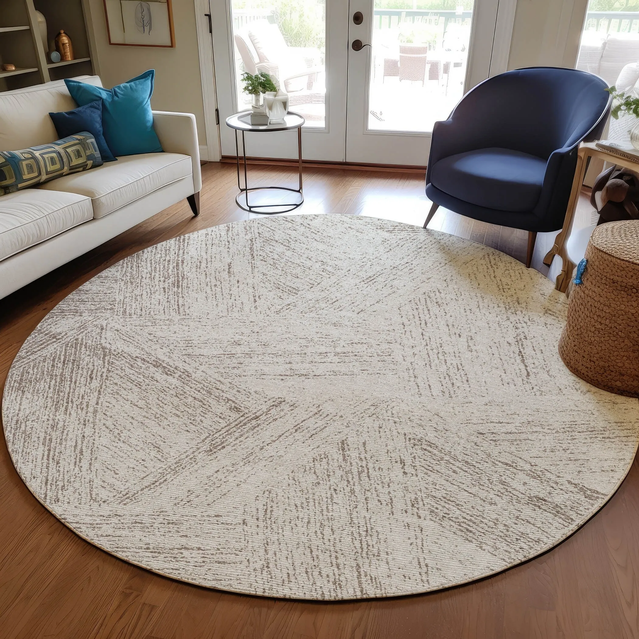 Machine Washable Indoor/ Outdoor Solid Geo Chantille Rug