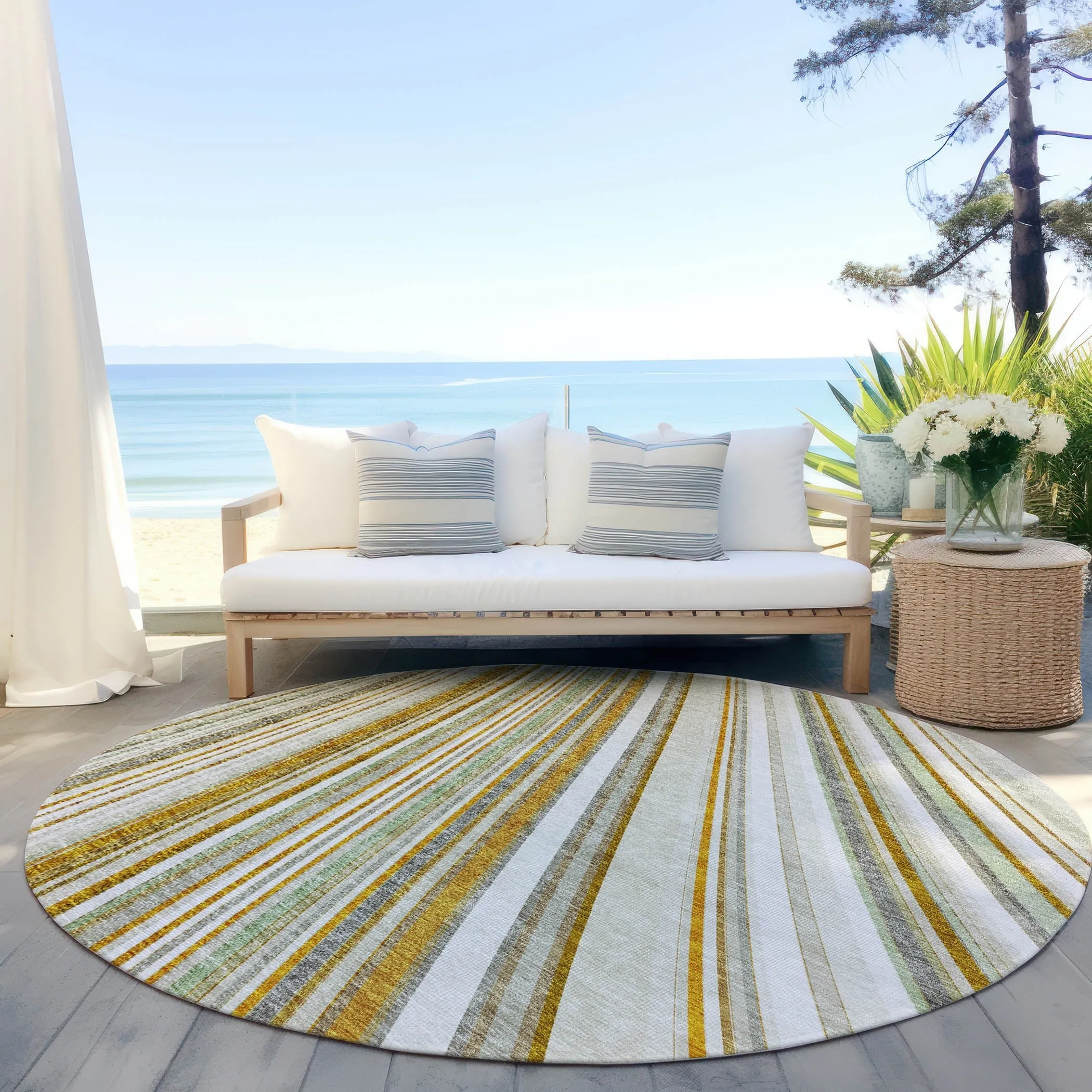 Machine Washable Indoor/ Outdoor Stripe Wave Chantille Rug