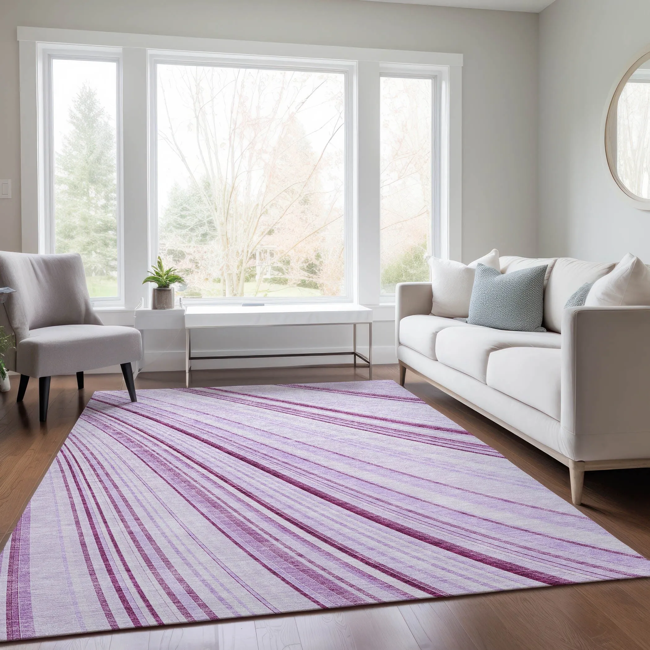 Machine Washable Indoor/ Outdoor Stripe Wave Chantille Rug