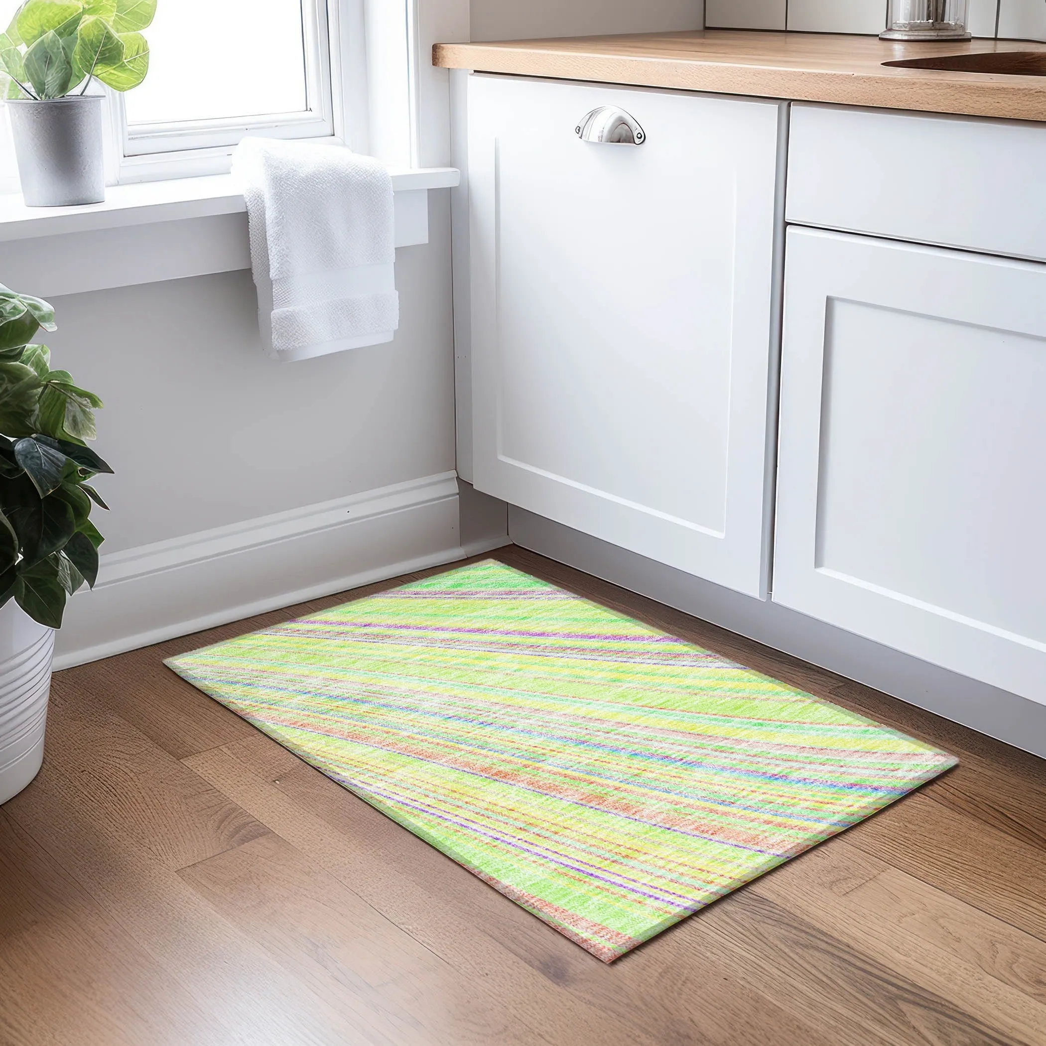 Machine Washable Indoor/ Outdoor Stripe Wave Chantille Rug