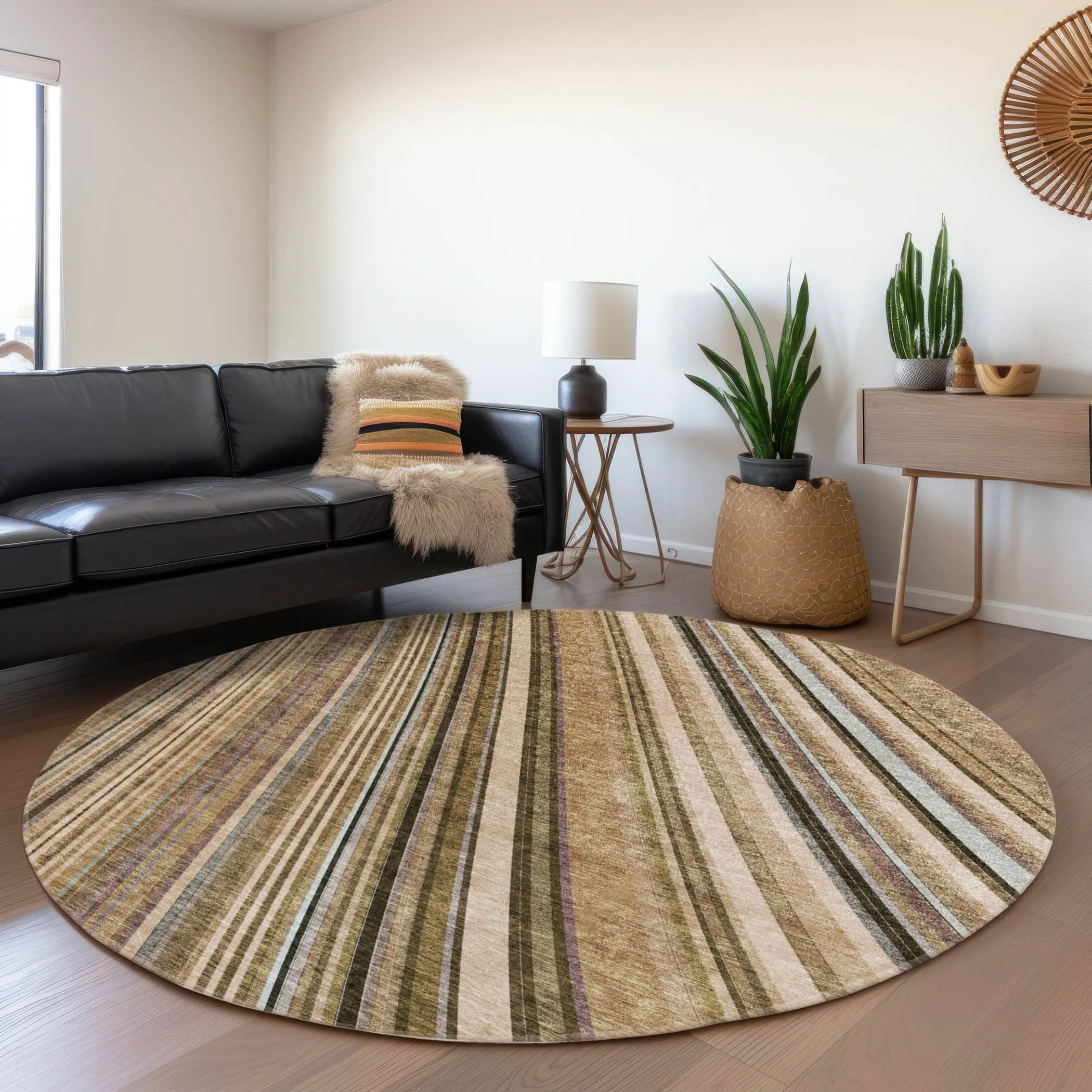 Machine Washable Indoor/ Outdoor Stripe Wave Chantille Rug