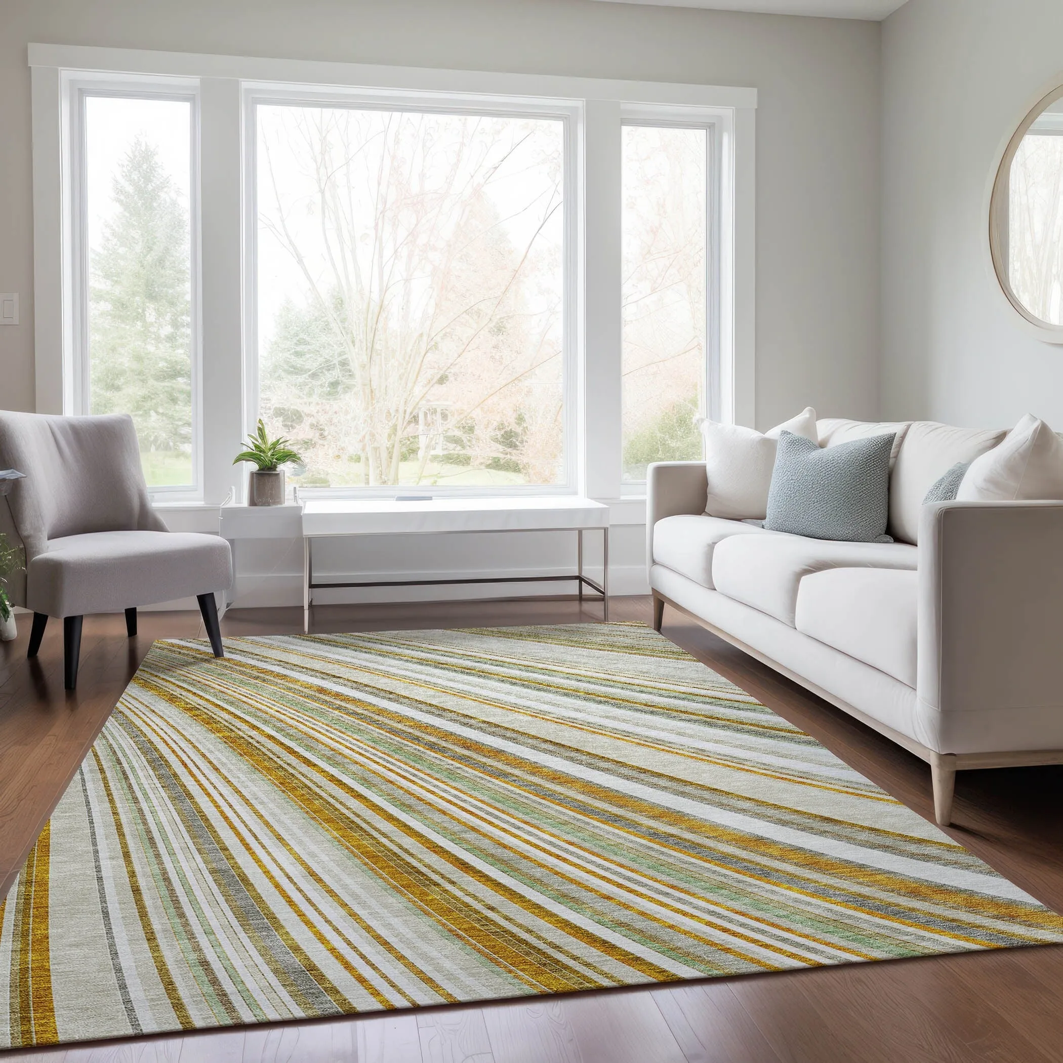 Machine Washable Indoor/ Outdoor Stripe Wave Chantille Rug