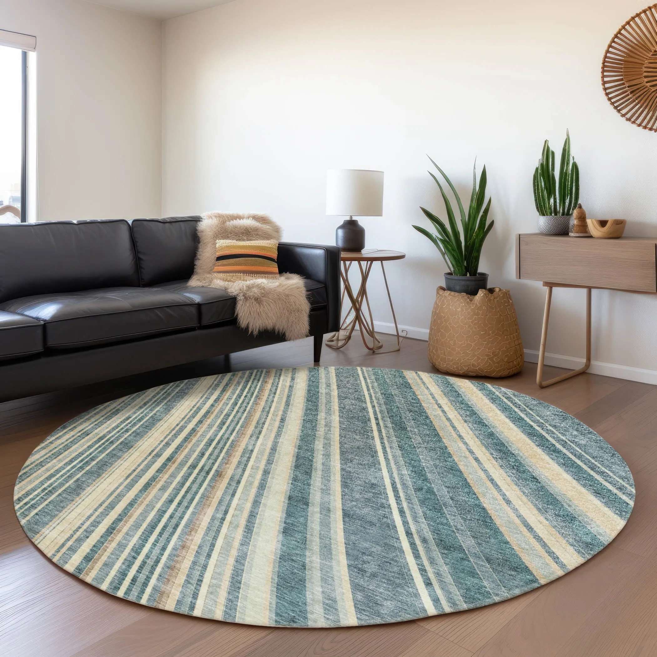Machine Washable Indoor/ Outdoor Stripe Wave Chantille Rug