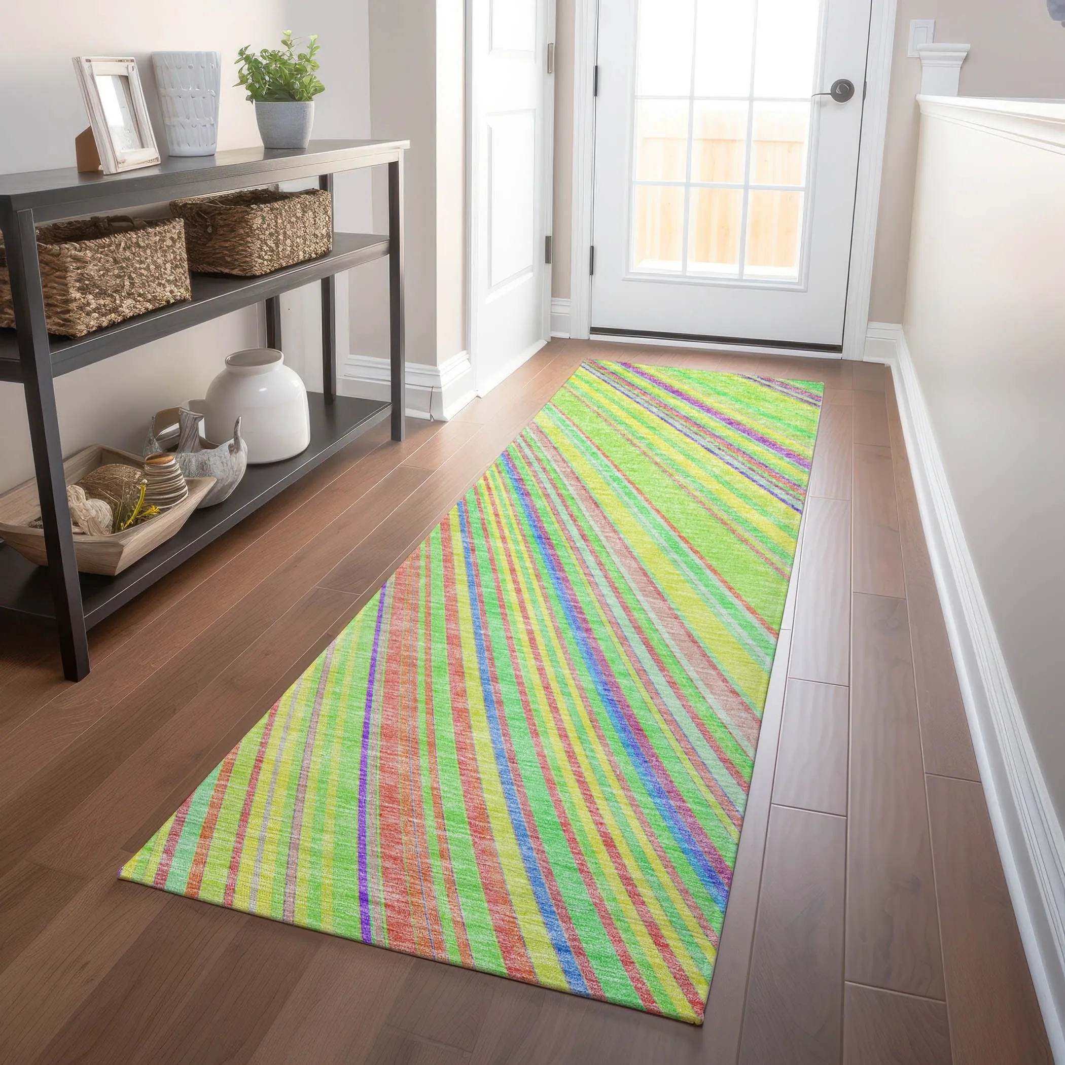 Machine Washable Indoor/ Outdoor Stripe Wave Chantille Rug