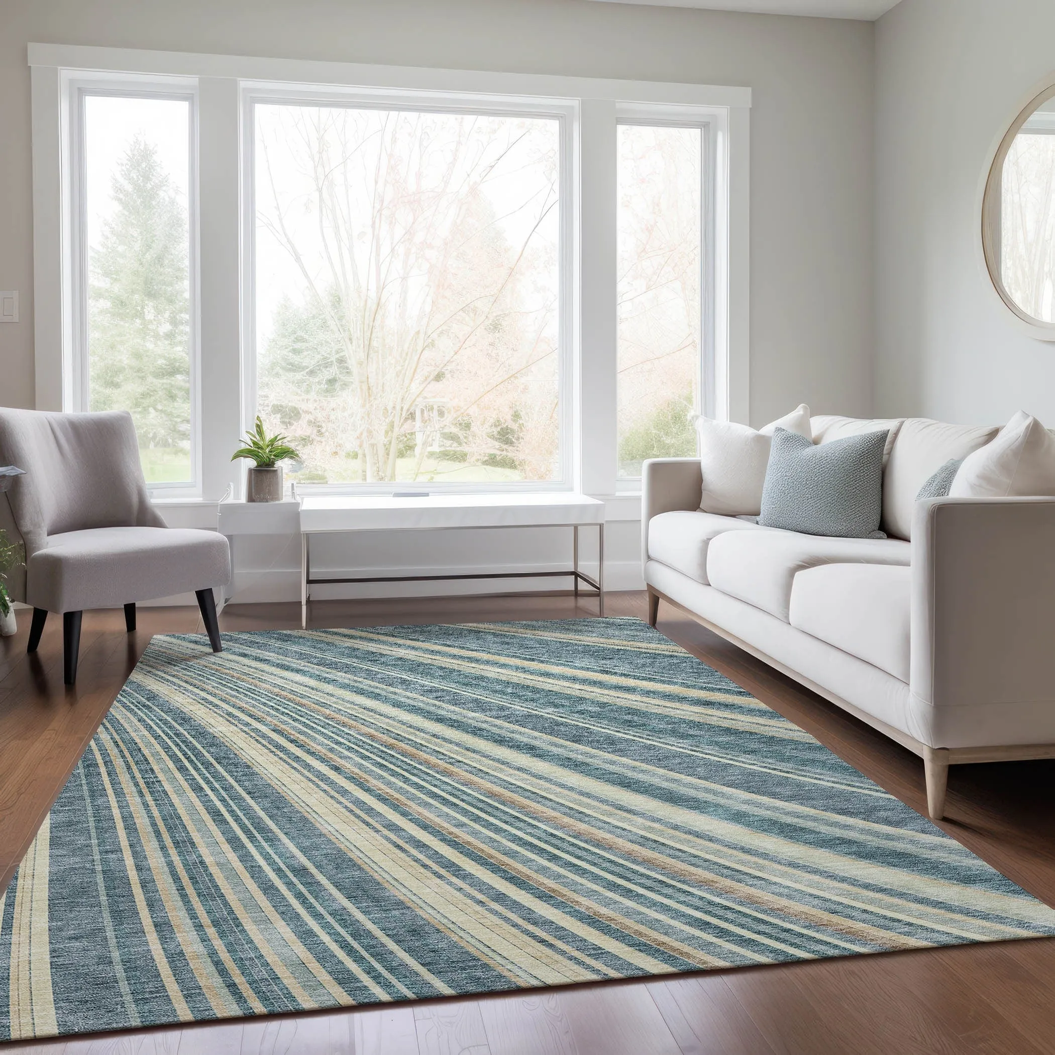 Machine Washable Indoor/ Outdoor Stripe Wave Chantille Rug