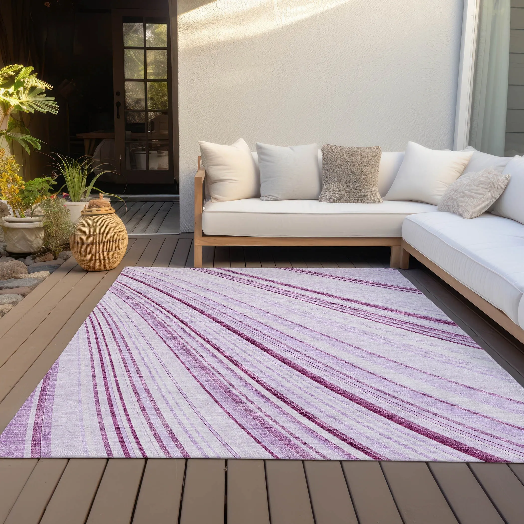 Machine Washable Indoor/ Outdoor Stripe Wave Chantille Rug