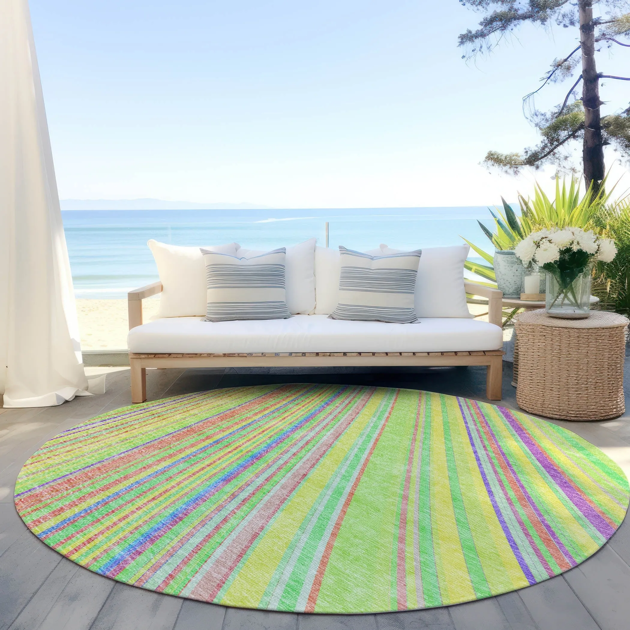 Machine Washable Indoor/ Outdoor Stripe Wave Chantille Rug