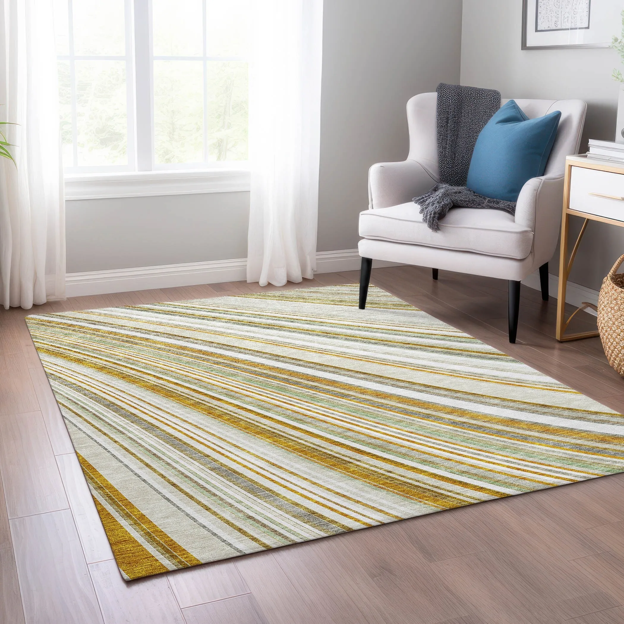 Machine Washable Indoor/ Outdoor Stripe Wave Chantille Rug