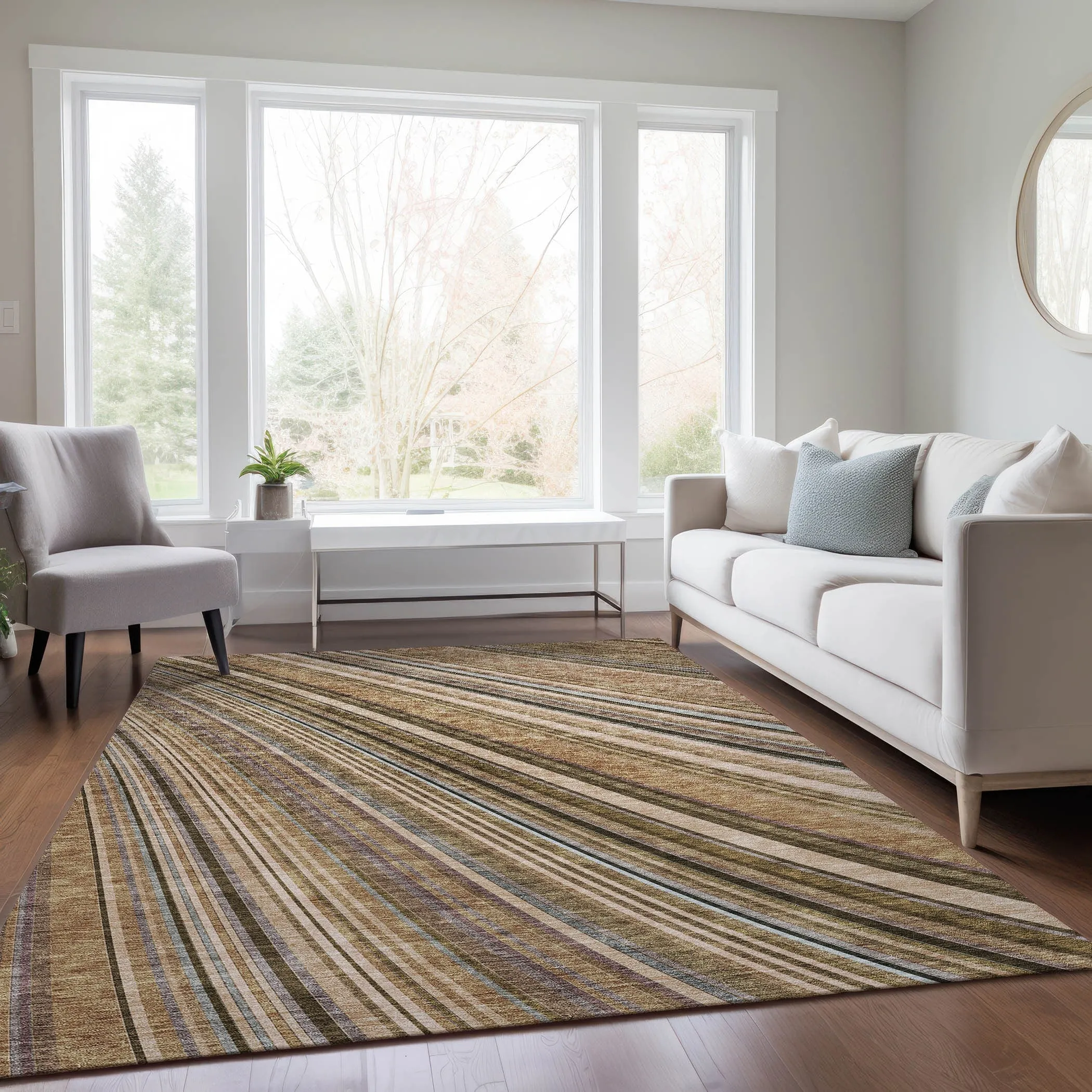 Machine Washable Indoor/ Outdoor Stripe Wave Chantille Rug