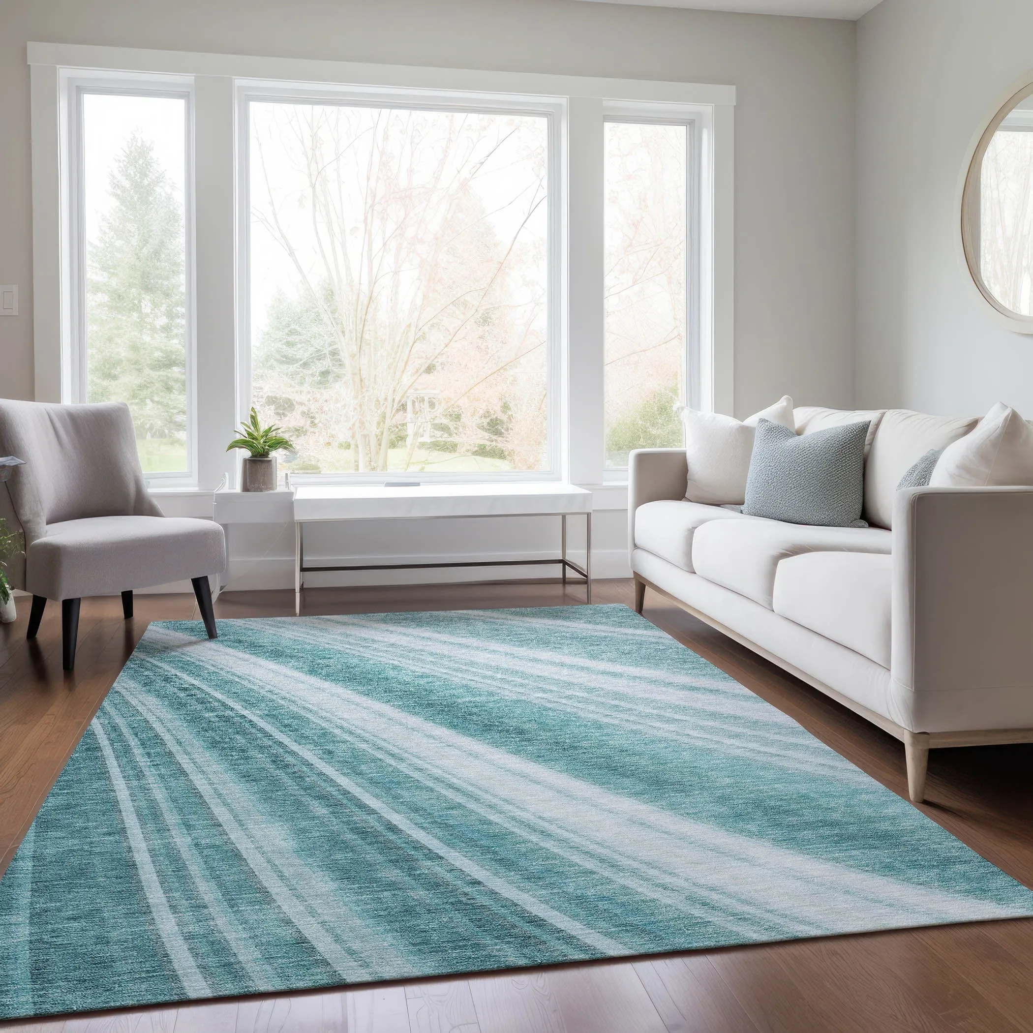 Machine Washable Indoor/ Outdoor Stripe Wave Chantille Rug