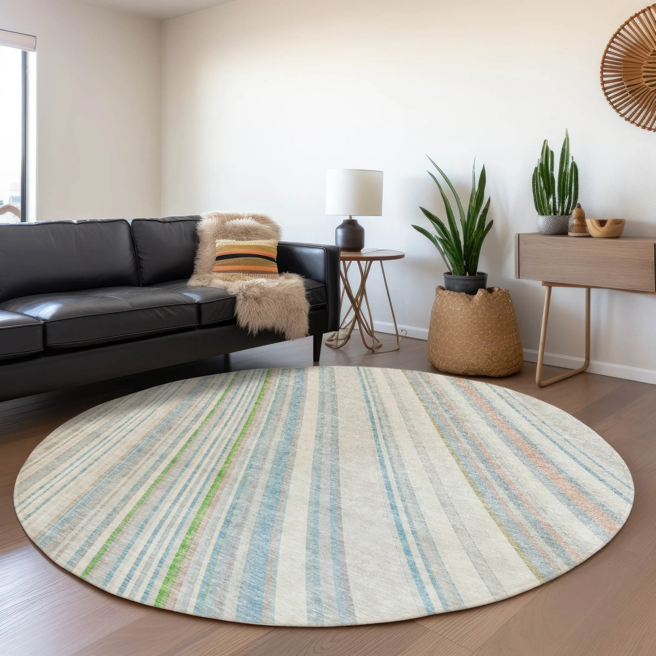 Machine Washable Indoor/ Outdoor Stripe Wave Chantille Rug