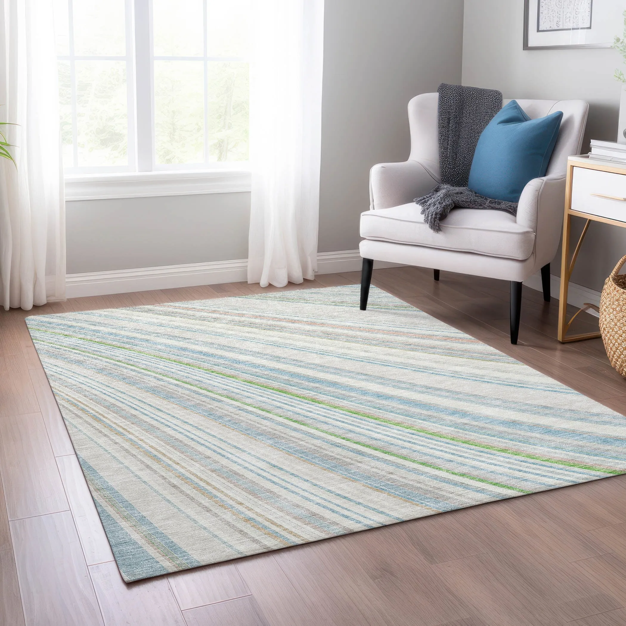 Machine Washable Indoor/ Outdoor Stripe Wave Chantille Rug